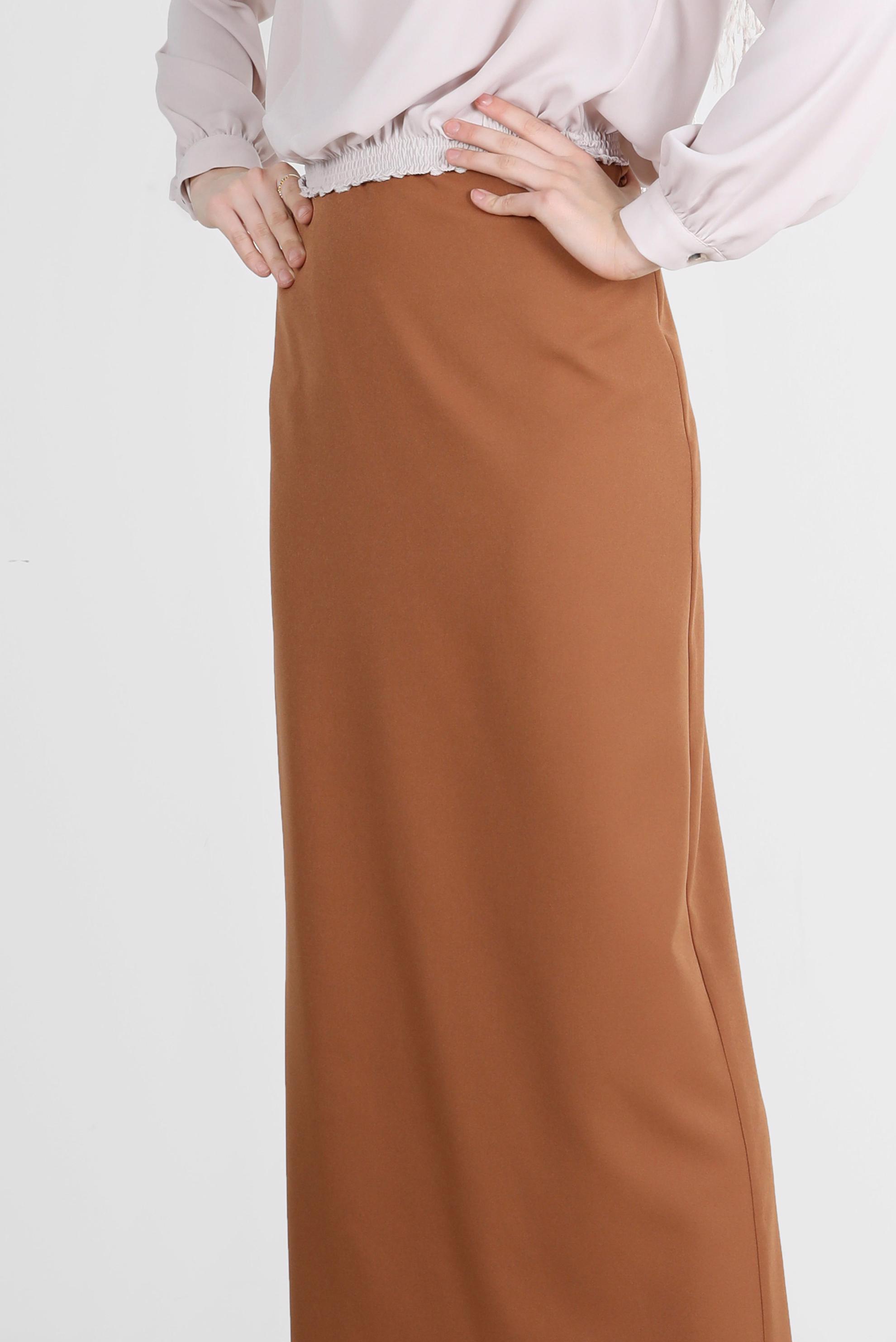 Tesettür giyim KAHVE GİZLİ YIRTMAÇLI FERMUARLI ETEK 60257 