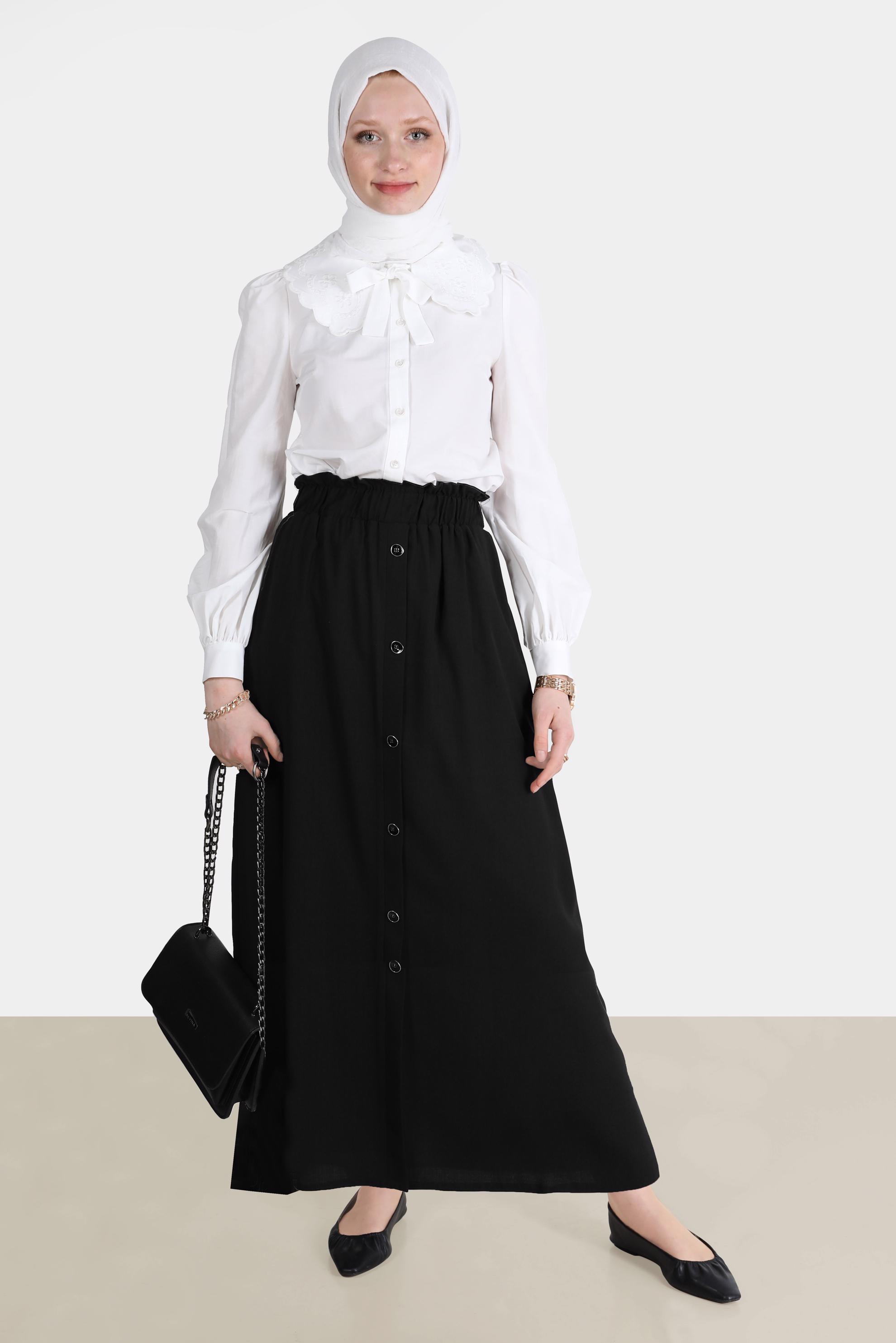 Tesettür giyim SİYAH BOYDAN DÜĞMELİ AEROBİN ETEK 60258 