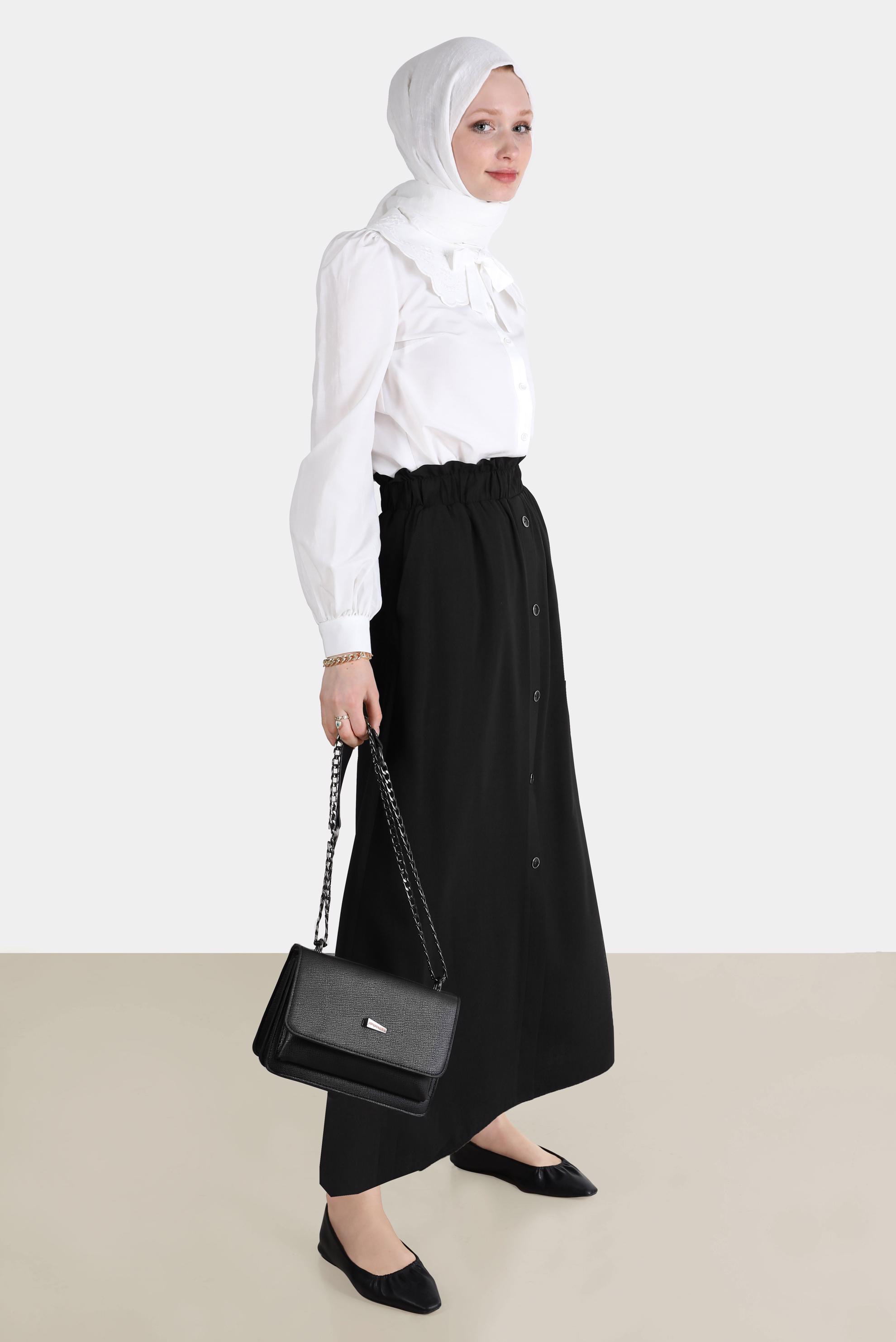 Tesettür giyim SİYAH BOYDAN DÜĞMELİ AEROBİN ETEK 60258 