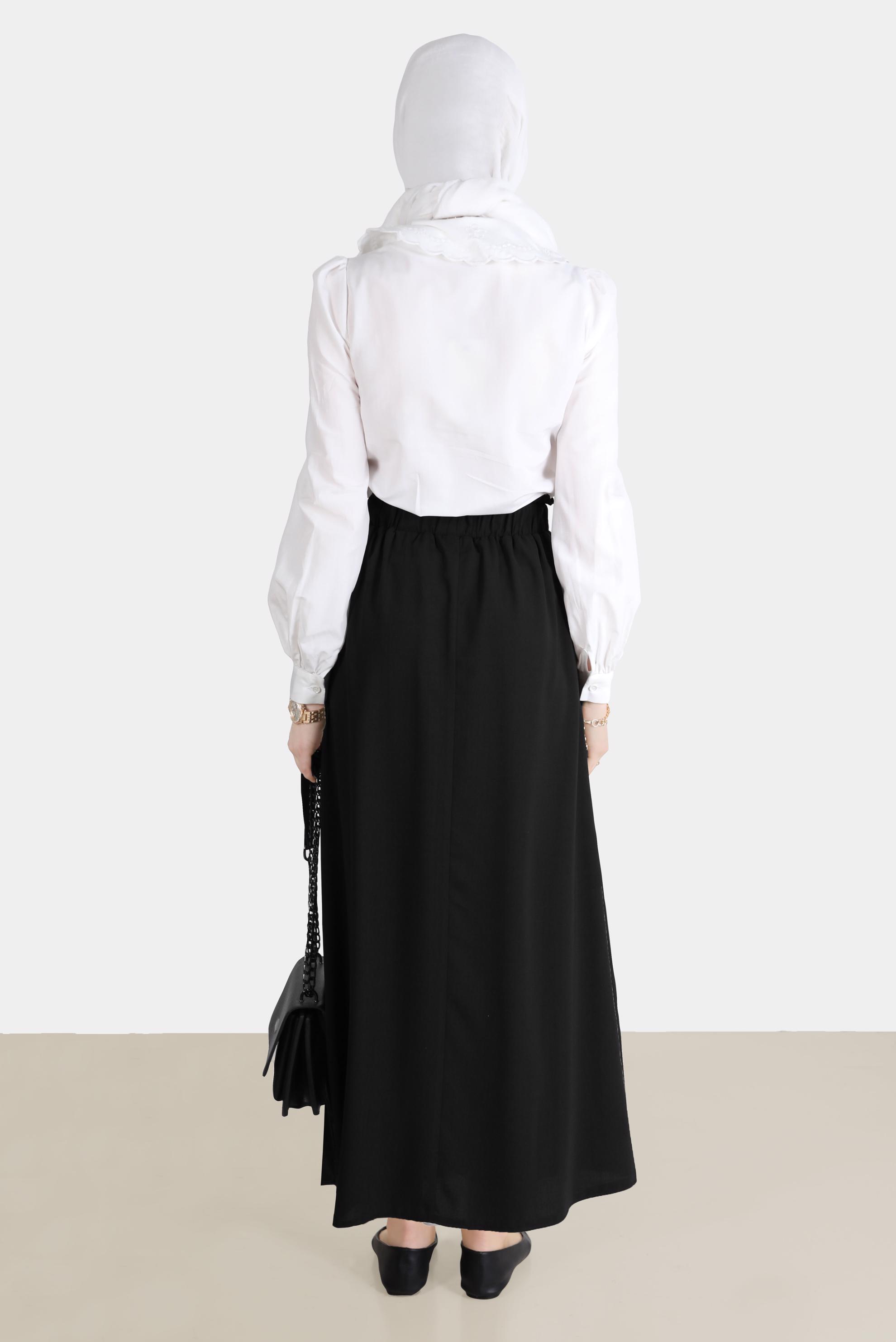 Tesettür giyim SİYAH BOYDAN DÜĞMELİ AEROBİN ETEK 60258 