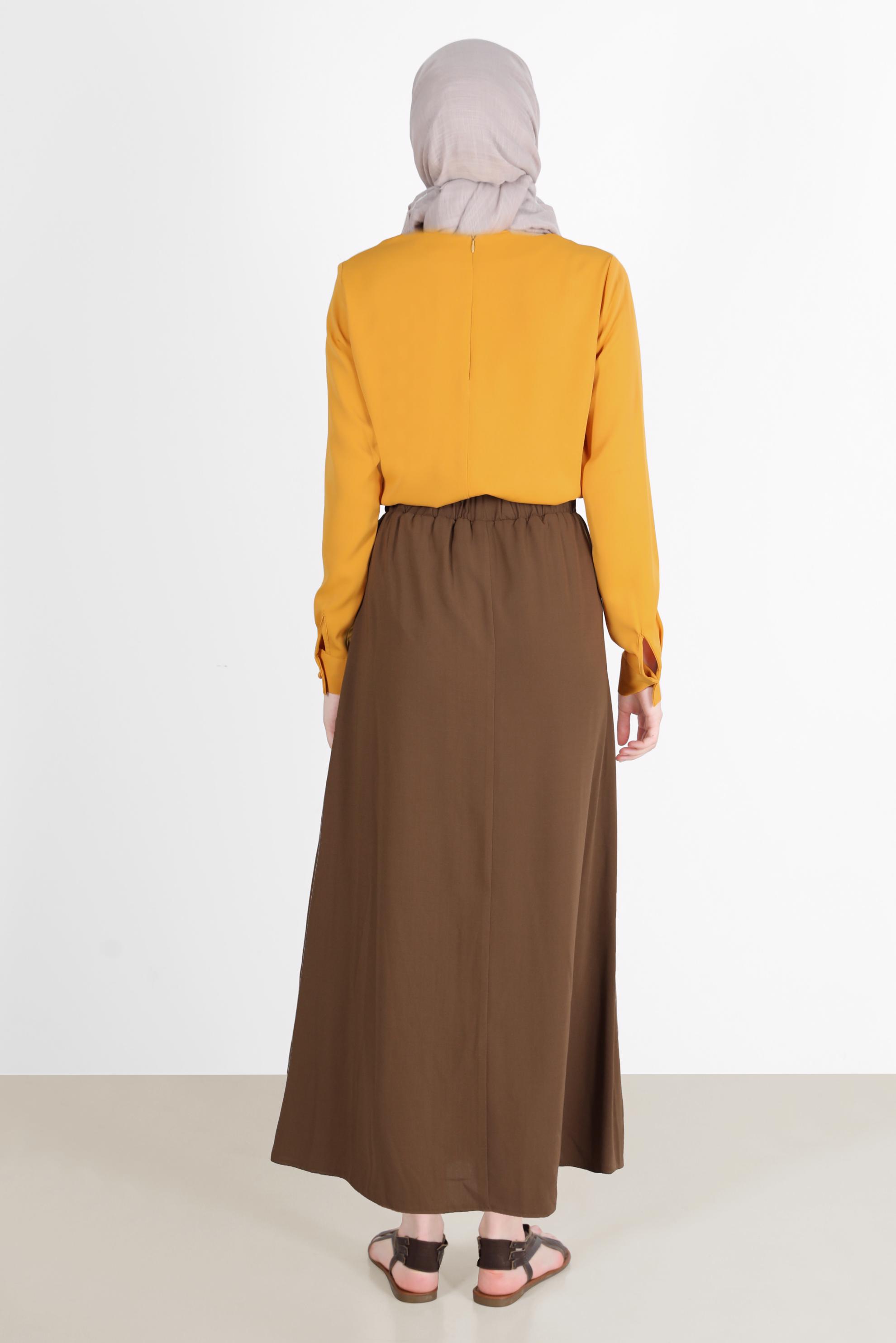 Tesettür giyim KAHVE BOYDAN DÜĞMELİ AEROBİN ETEK 60258 