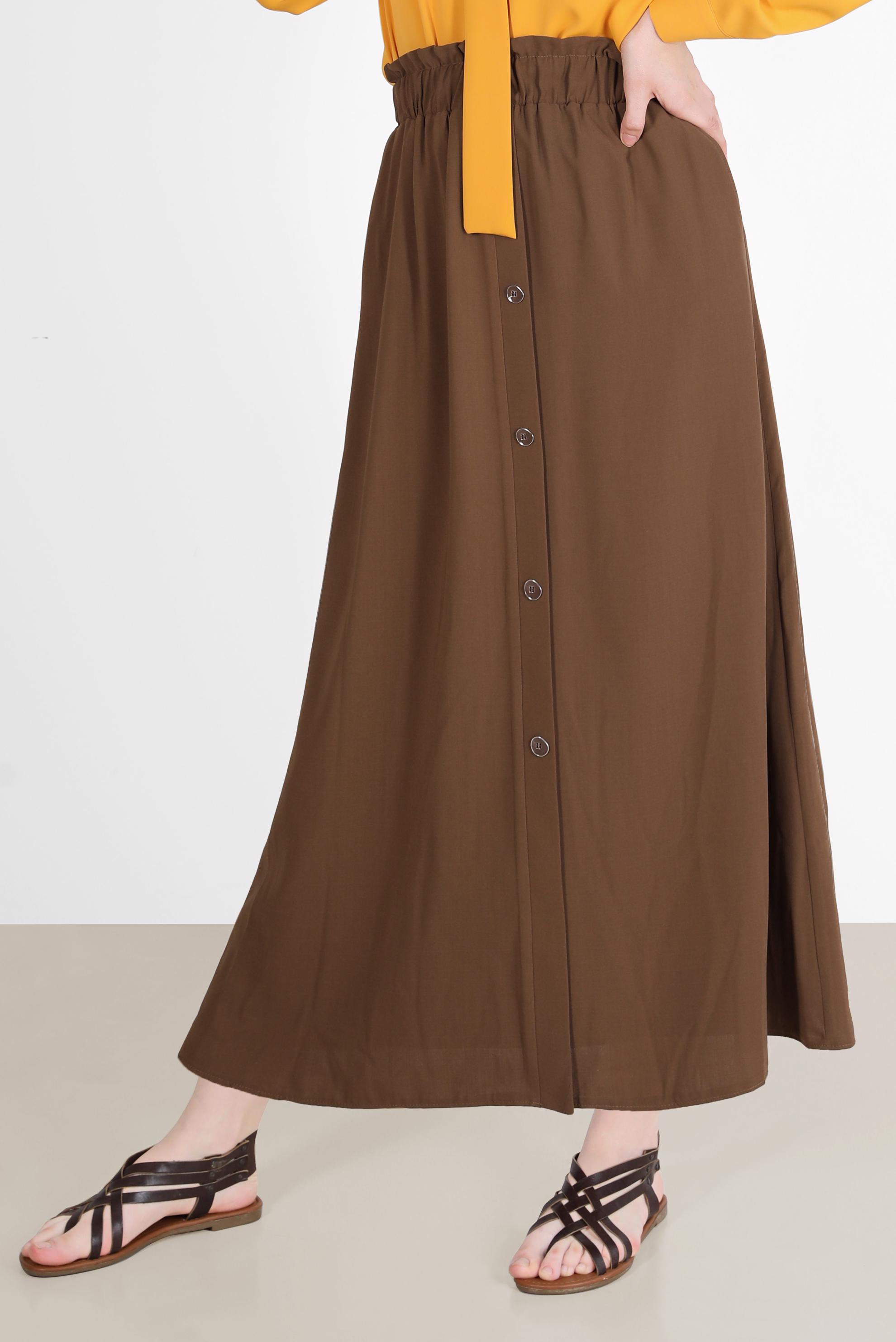 Tesettür giyim KAHVE BOYDAN DÜĞMELİ AEROBİN ETEK 60258 