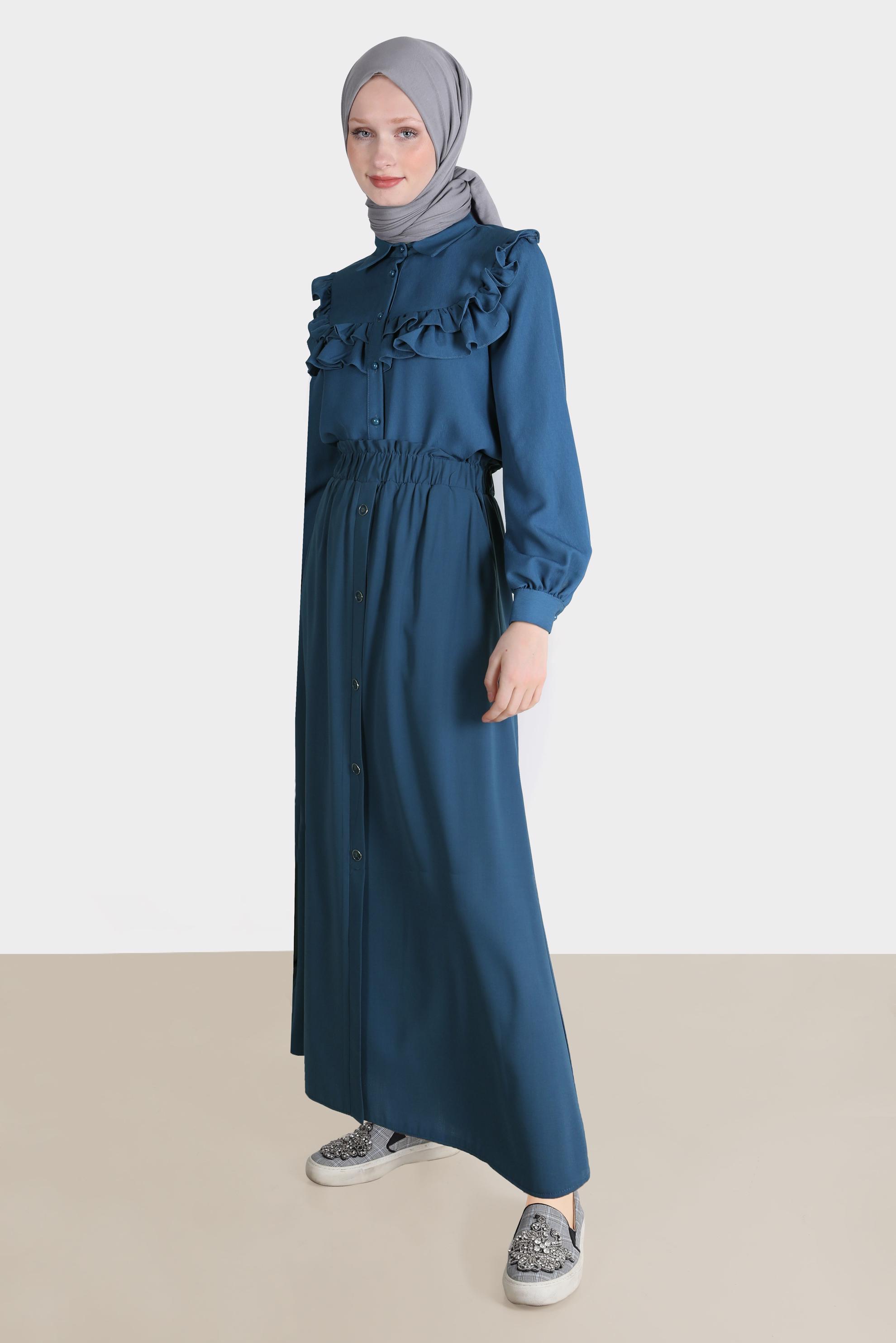 Tesettür giyim LACİVERT BOYDAN DÜĞMELİ AEROBİN ETEK 60258 