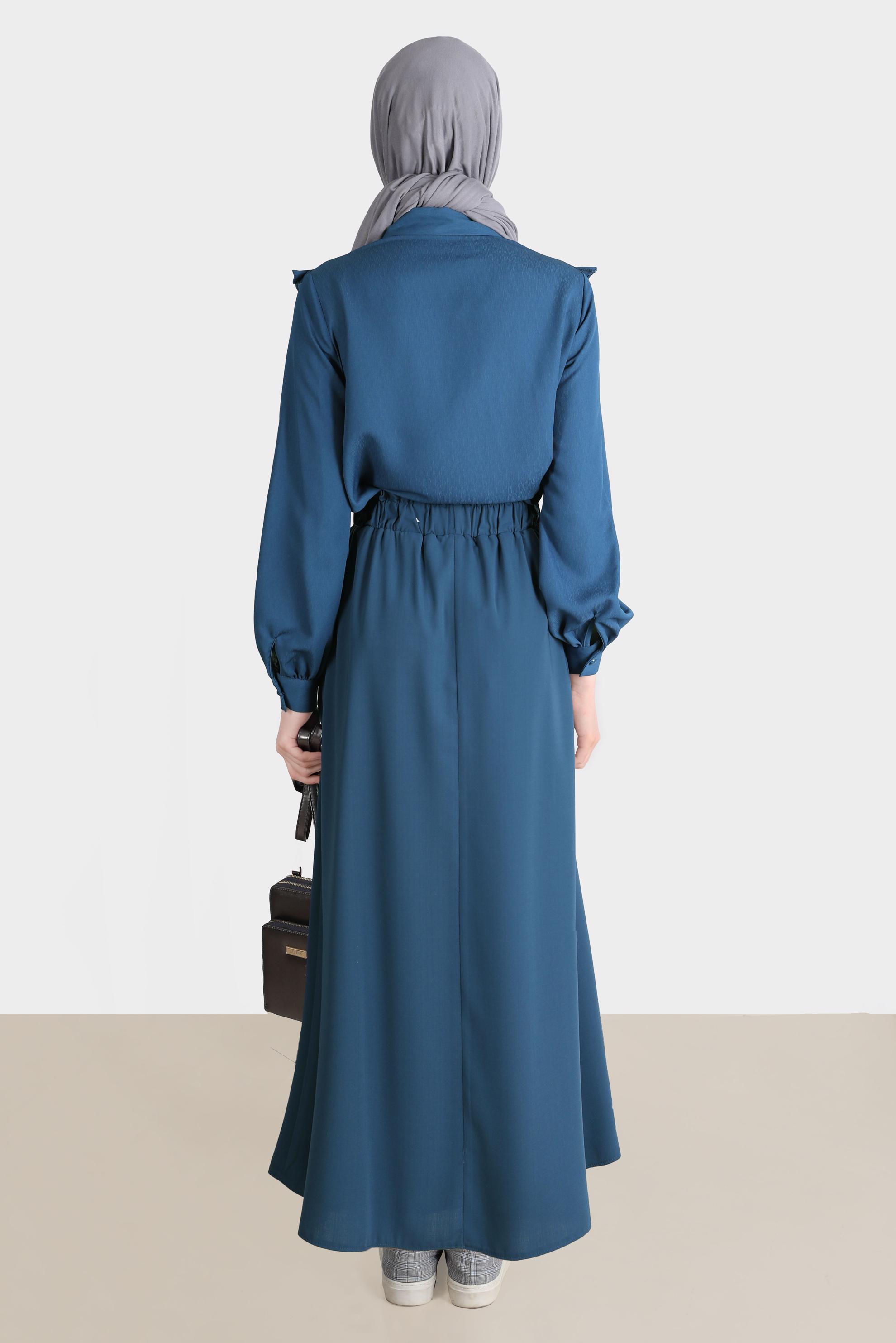 Tesettür giyim LACİVERT BOYDAN DÜĞMELİ AEROBİN ETEK 60258 