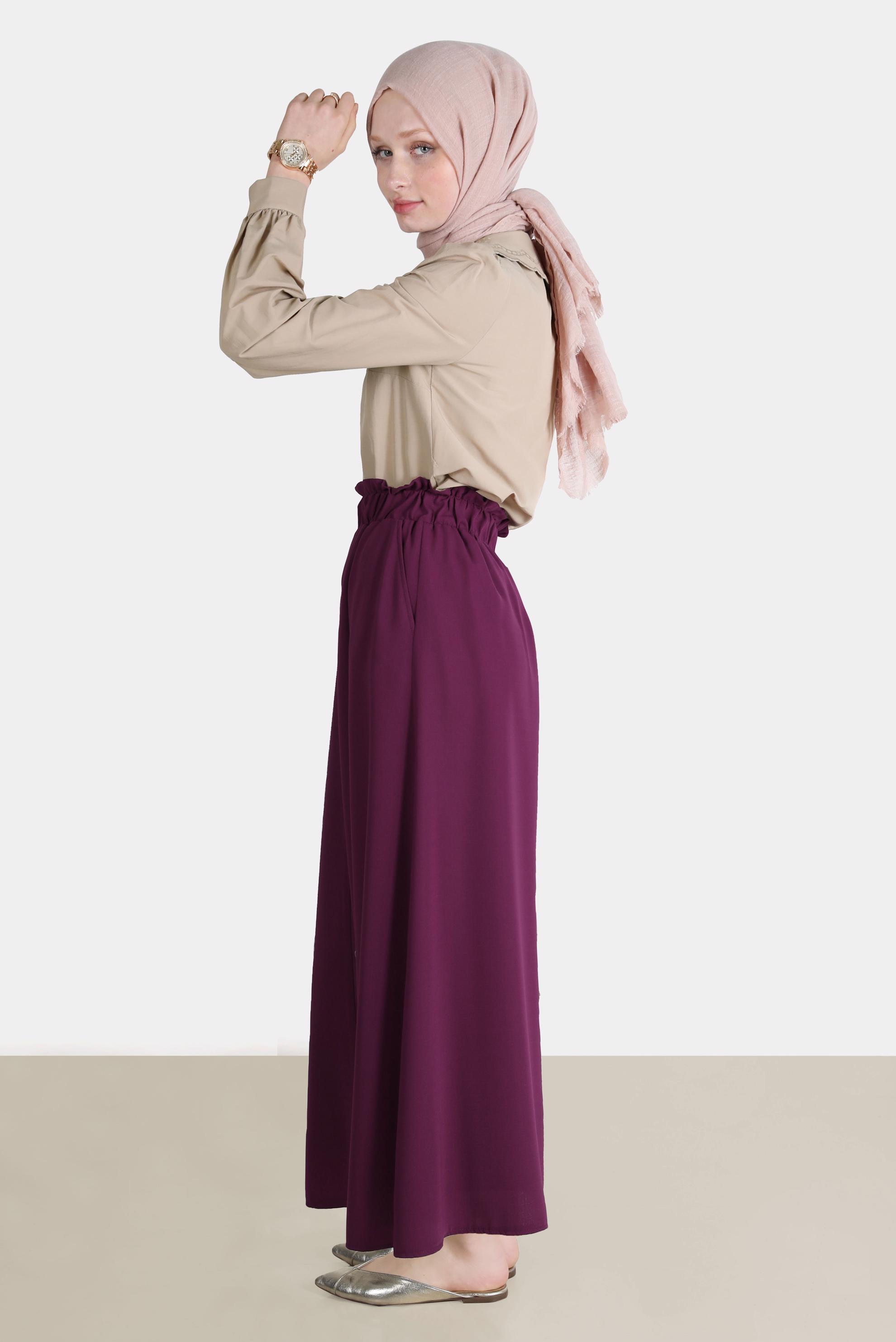 Tesettür giyim MOR BOYDAN DÜĞMELİ AEROBİN ETEK 60258 