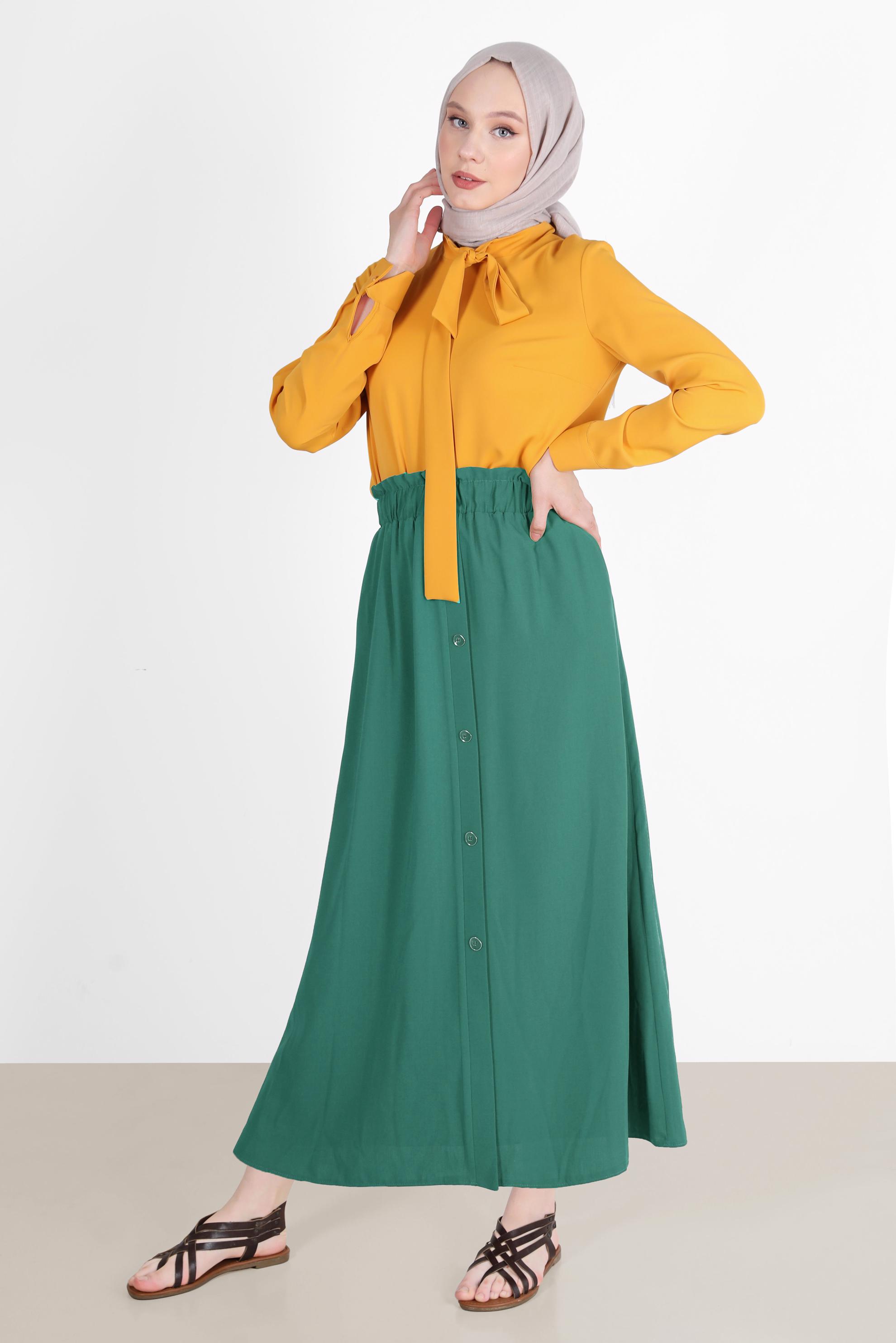 Tesettür giyim YEŞİL BOYDAN DÜĞMELİ AEROBİN ETEK 60258 