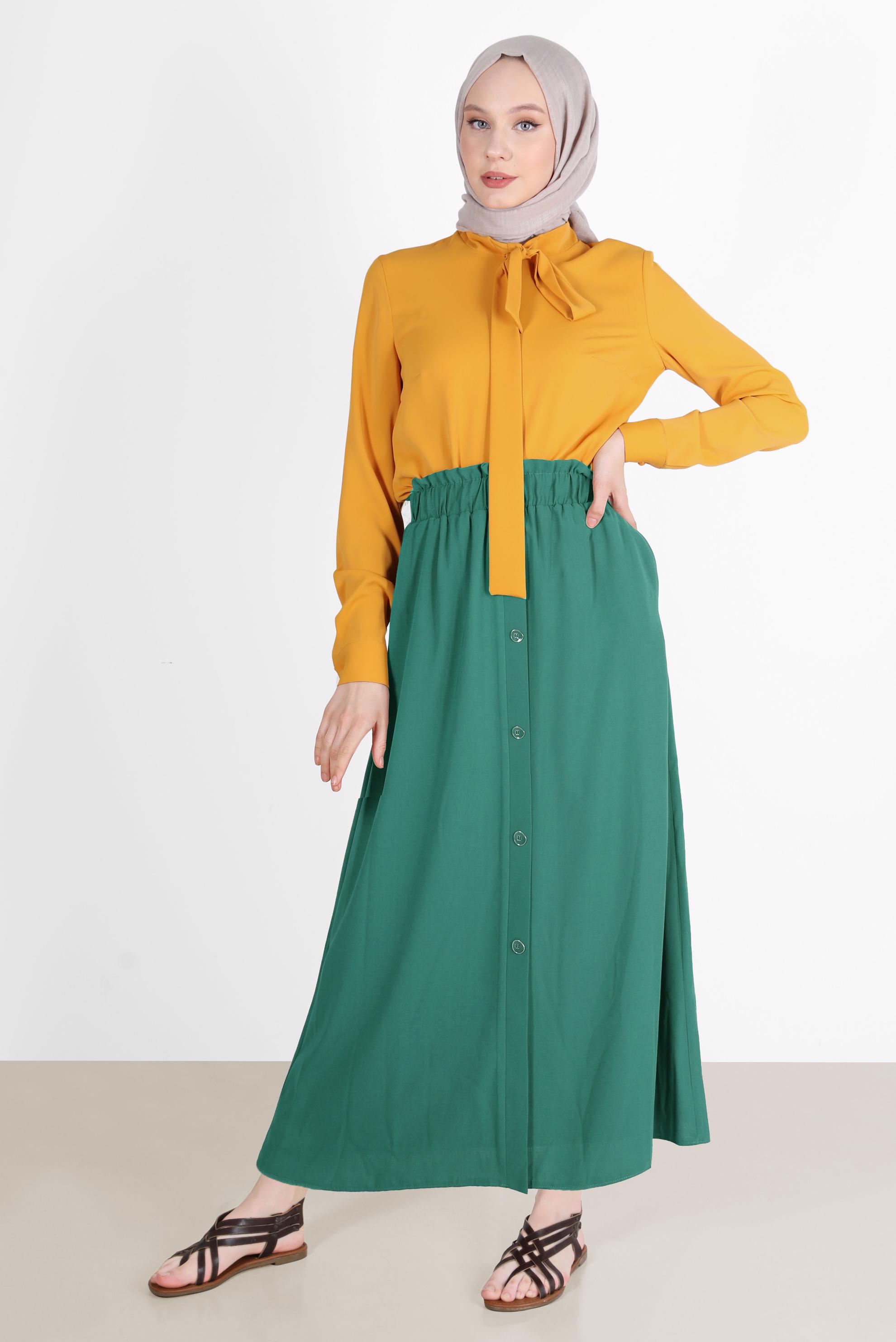 Tesettür giyim YEŞİL BOYDAN DÜĞMELİ AEROBİN ETEK 60258 
