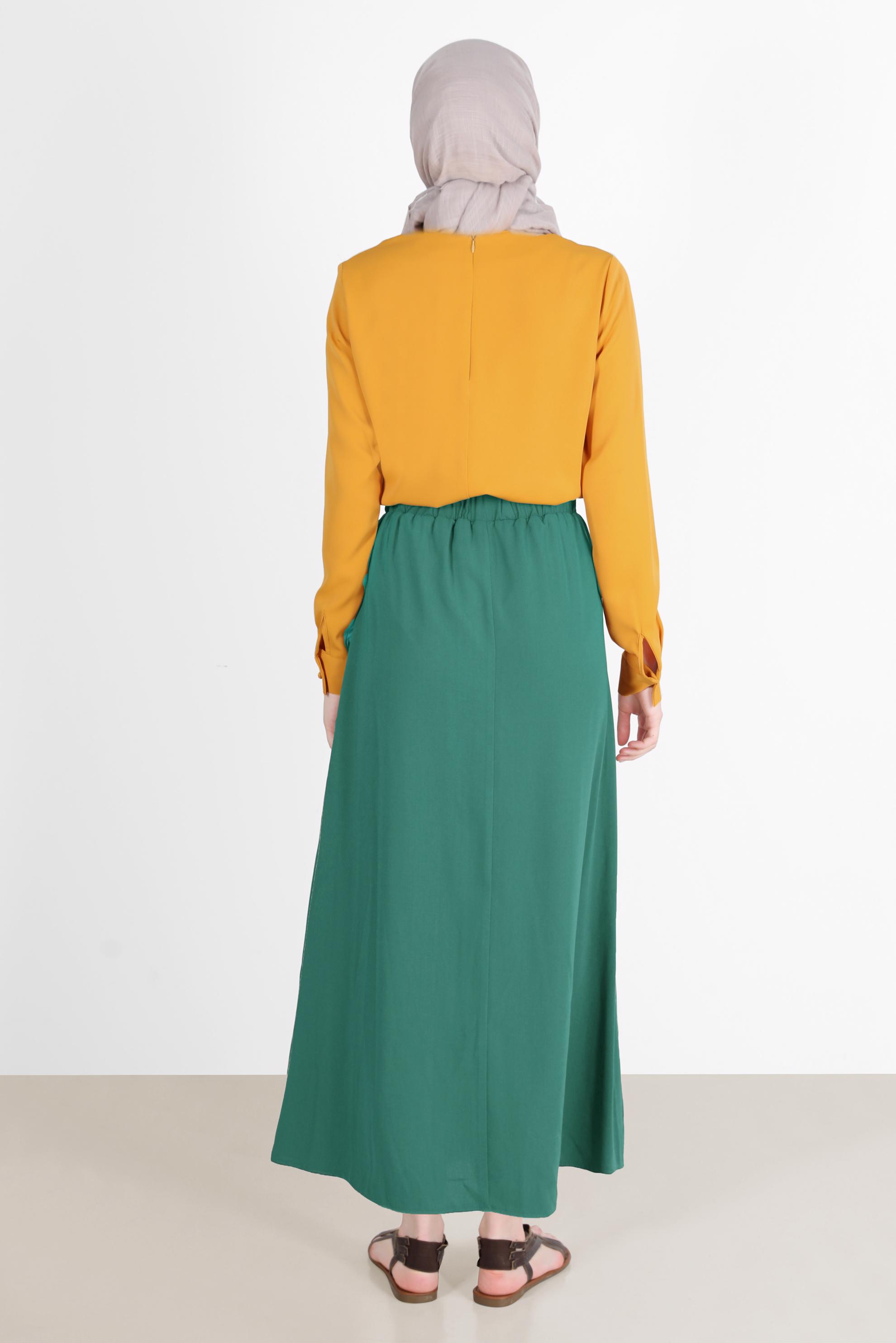 Tesettür giyim YEŞİL BOYDAN DÜĞMELİ AEROBİN ETEK 60258 
