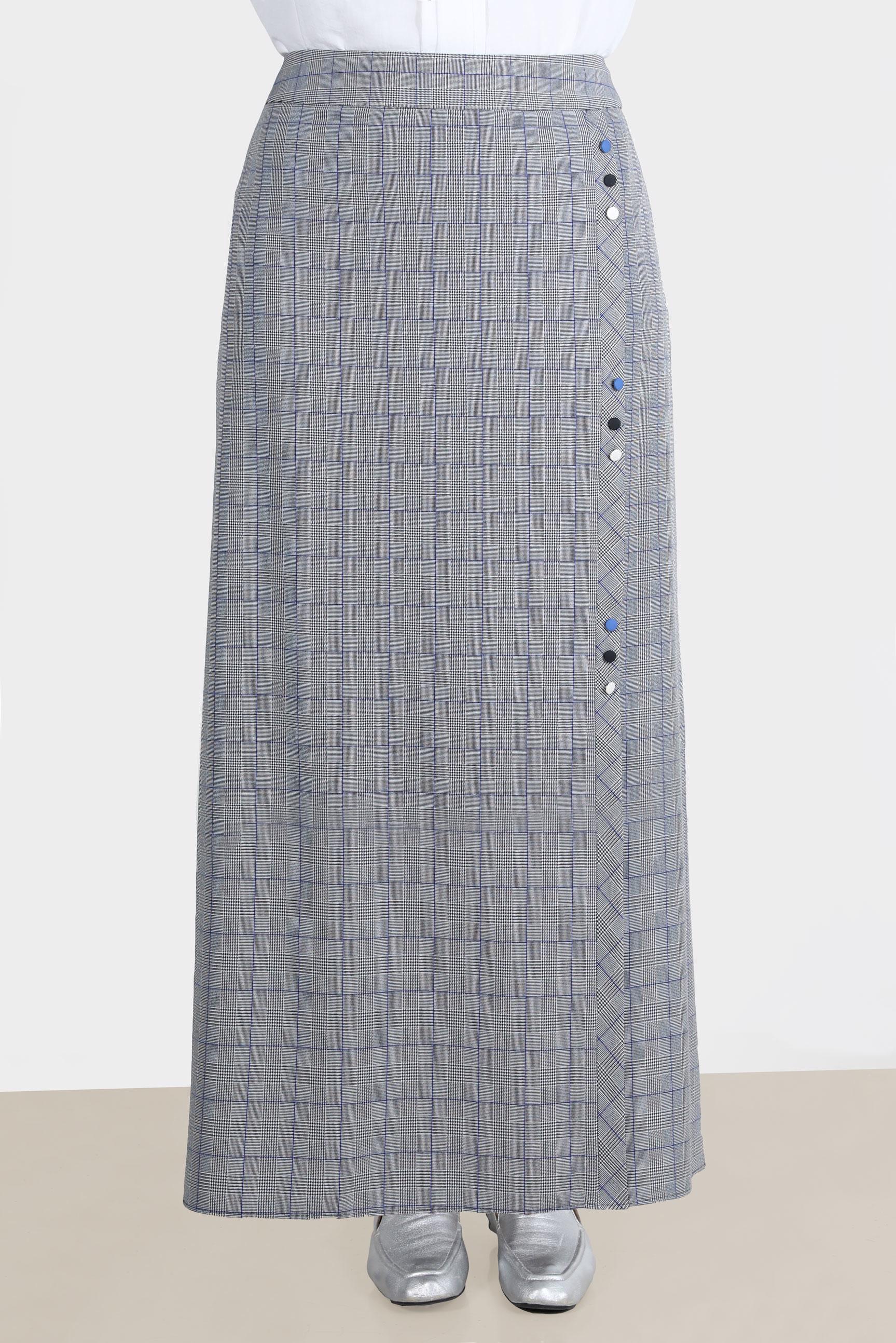 Hijab clothing BLACK BUTTON DETAIL CHECKED SKIRT 60259 