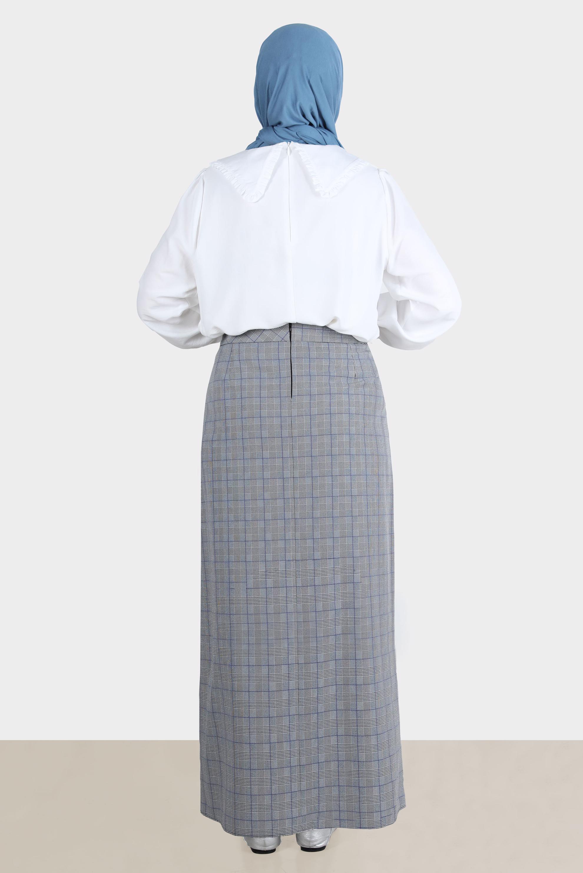 Hijab clothing BLACK BUTTON DETAIL CHECKED SKIRT 60259 