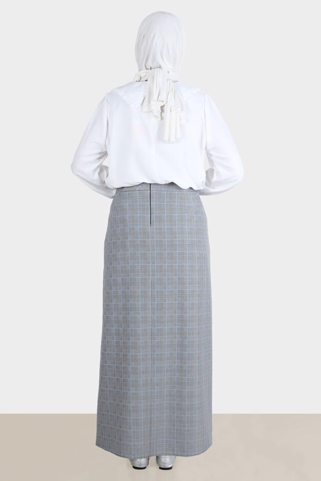 Vêtements hijab NOIR JUPE À CARREAUX DÉTAIL BOUTONS 60259 - ALVİNA