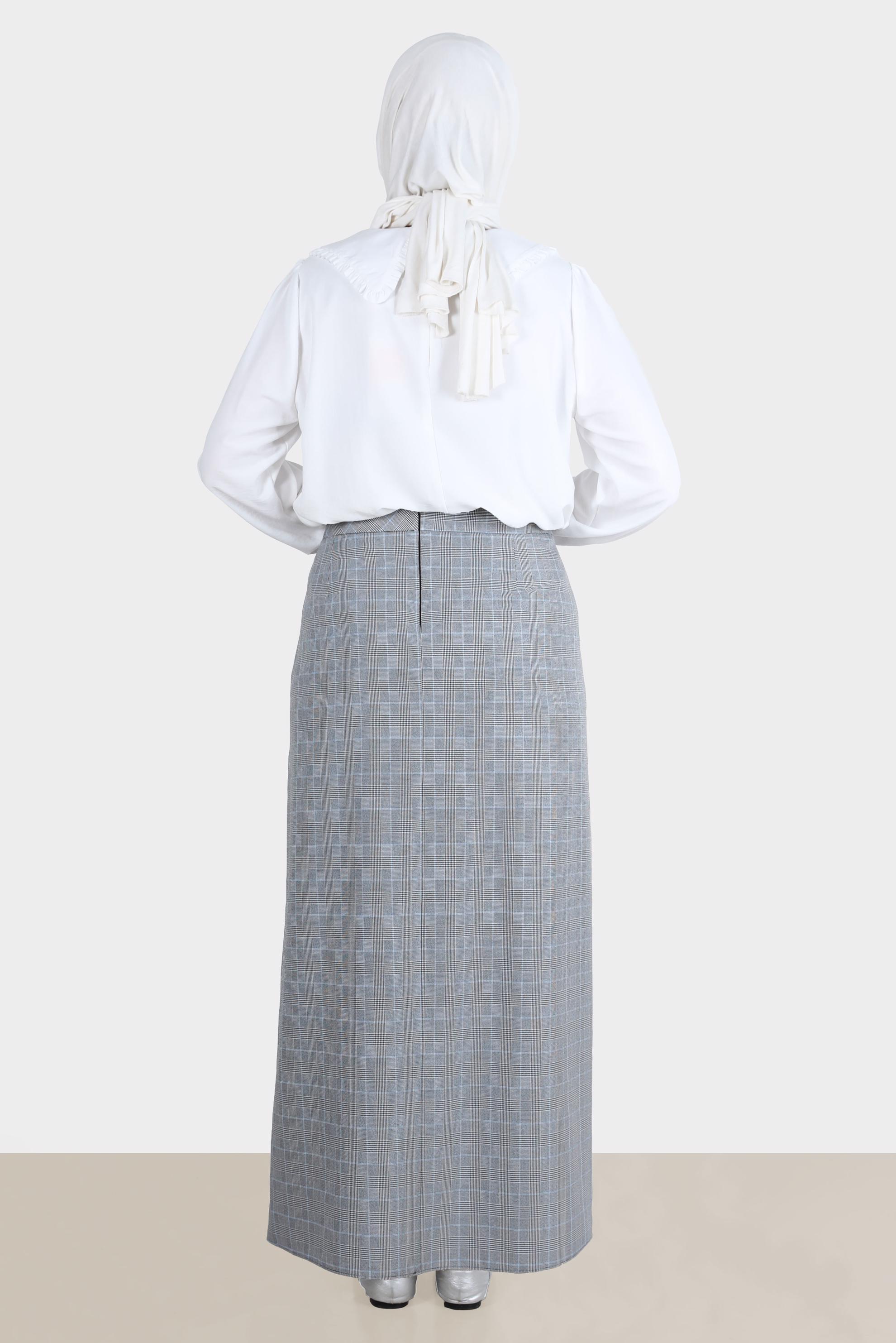 Tesettür giyim SİYAH DÜĞME DETAYLI EKOSE ETEK 60259 