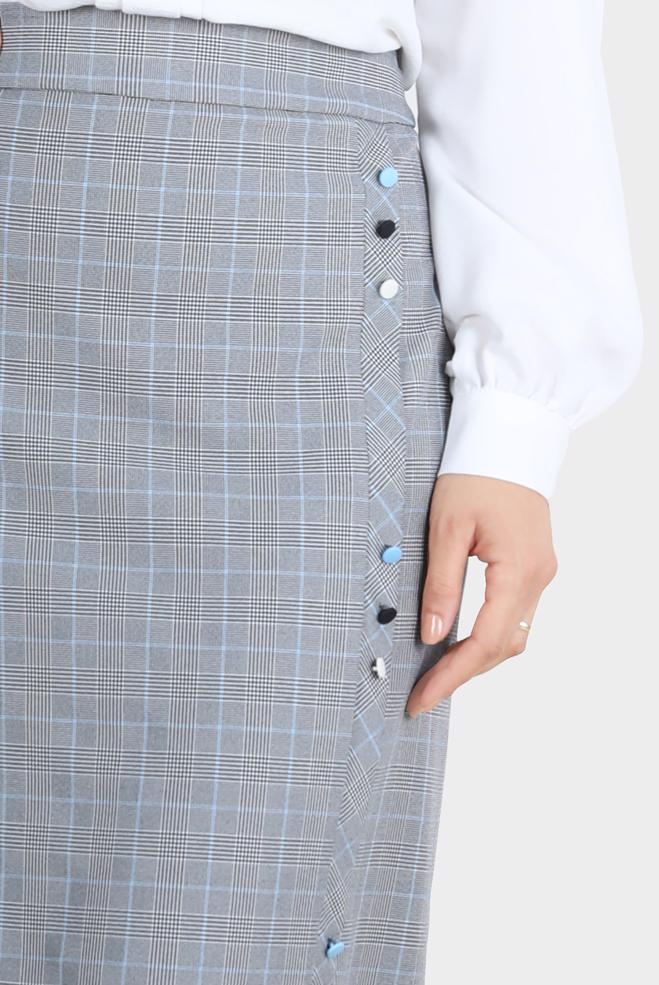Vêtements hijab NOIR JUPE À CARREAUX DÉTAIL BOUTONS 60259 - ALVİNA