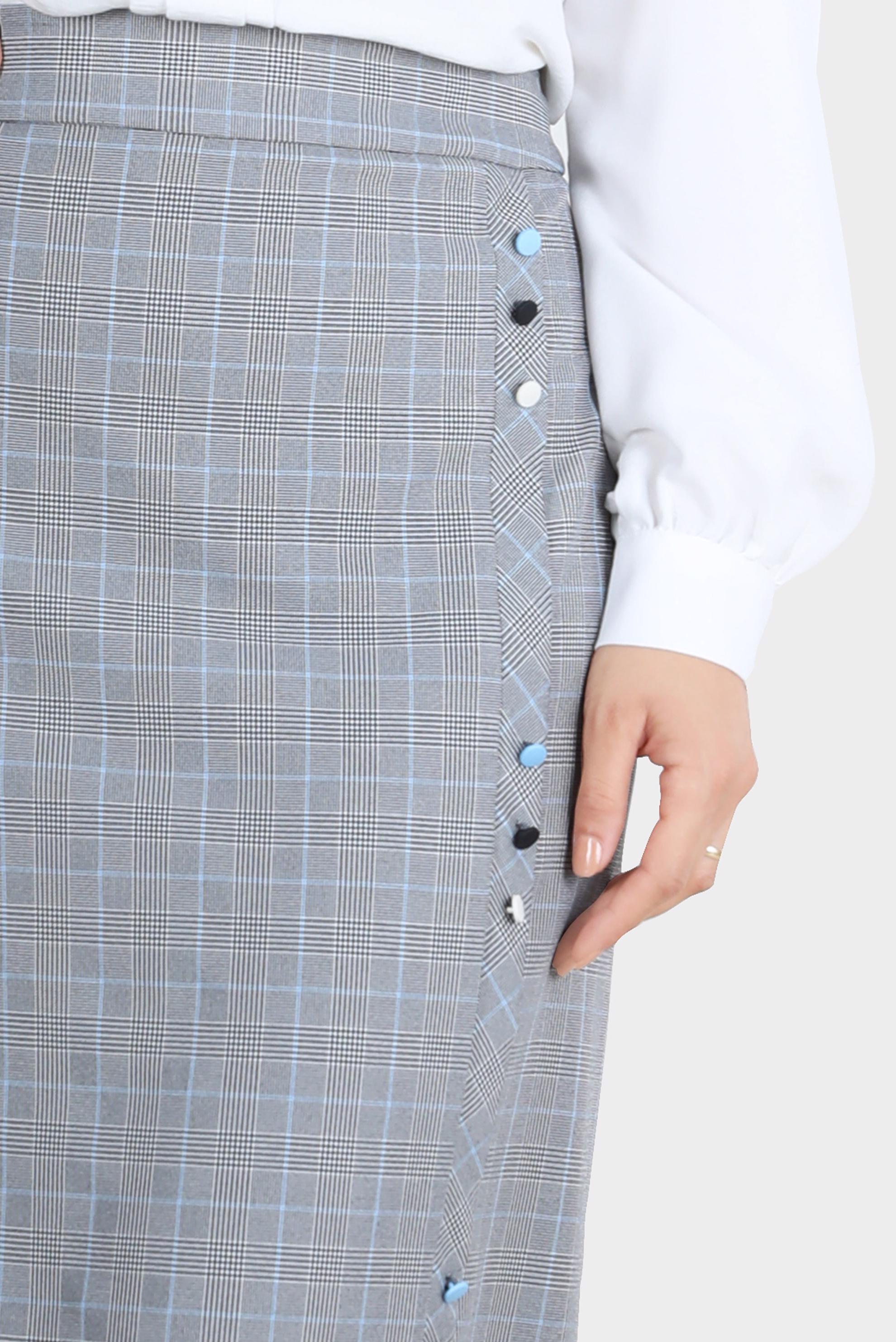 Tesettür giyim SİYAH DÜĞME DETAYLI EKOSE ETEK 60259 