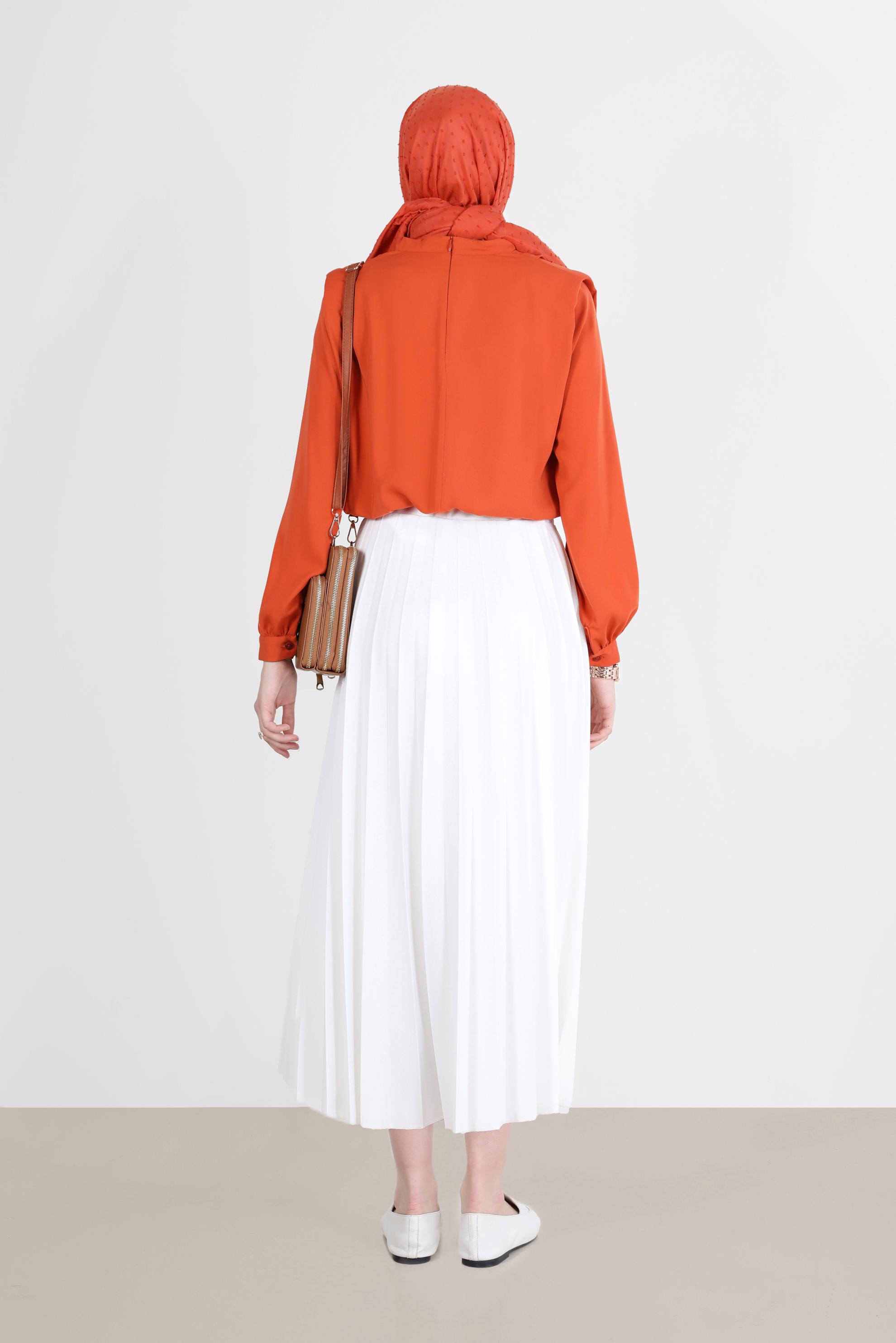 Tesettür giyim BEYAZ BELİ LASTİKLİ PİLİSELİ ETEK 60261 