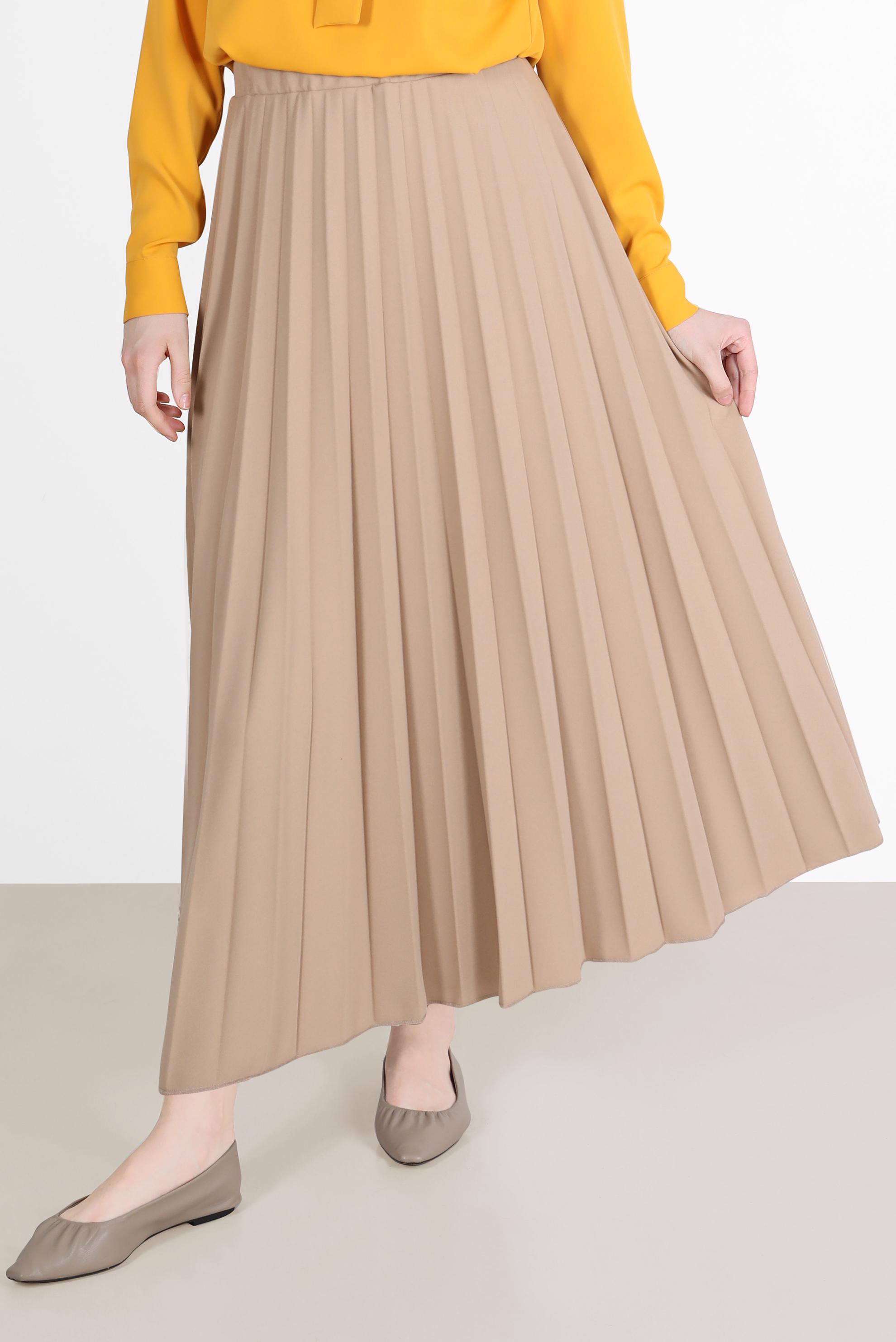 Tesettür giyim BEJ BELİ LASTİKLİ PİLİSELİ ETEK 60261 