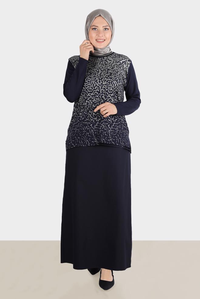 Tesettür giyim LACİVERT  GİZLİ YIRTMAÇLI DÜZ ETEK 60263 - ALVİNA