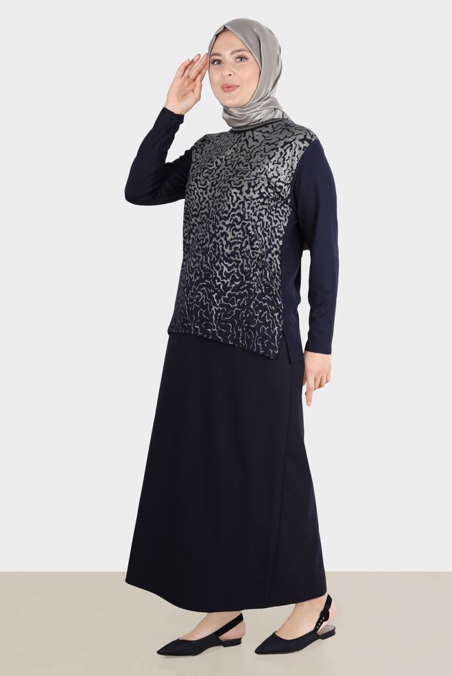 Tesettür giyim LACİVERT  GİZLİ YIRTMAÇLI DÜZ ETEK 60263 - ALVİNA