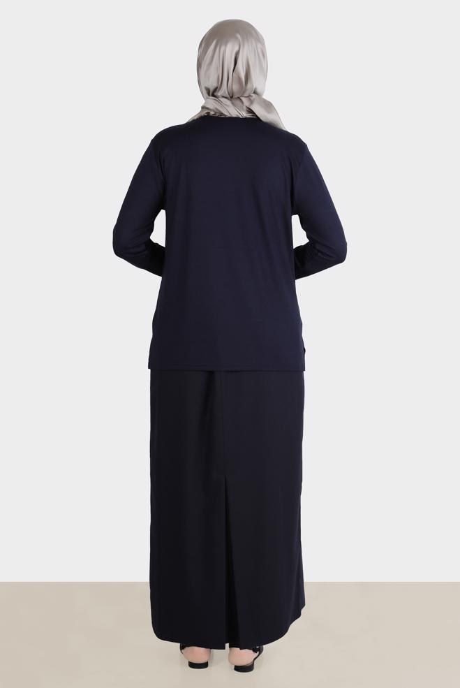 Tesettür giyim LACİVERT  GİZLİ YIRTMAÇLI DÜZ ETEK 60263 - ALVİNA