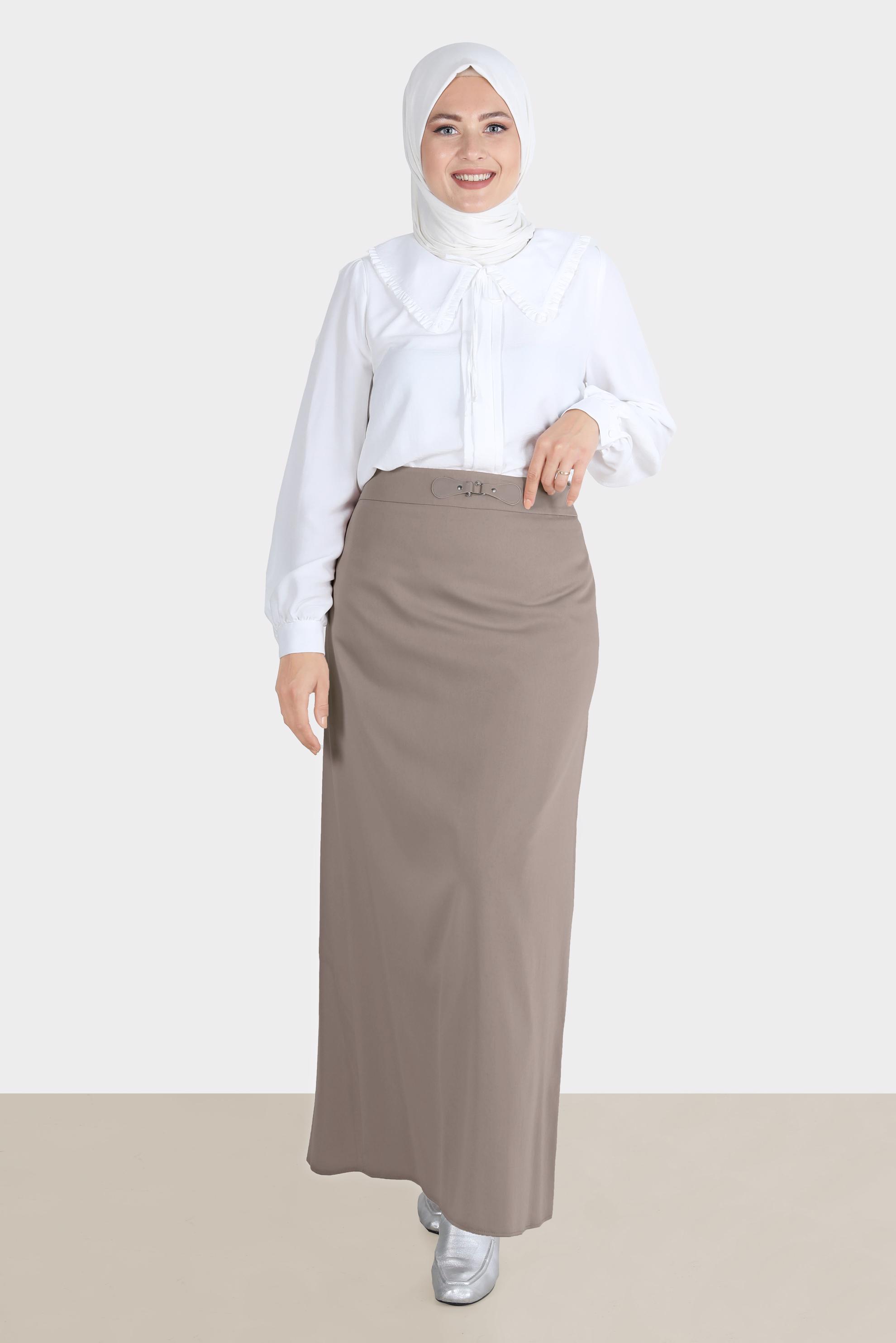 Tesettür giyim KAHVE TOKA DETAYLI ETEK 60264 
