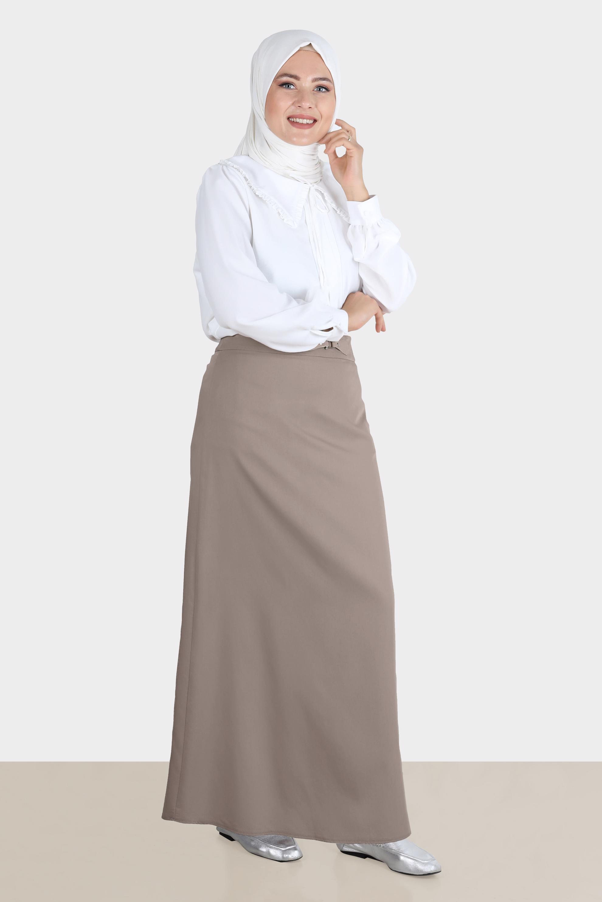 Tesettür giyim KAHVE TOKA DETAYLI ETEK 60264 