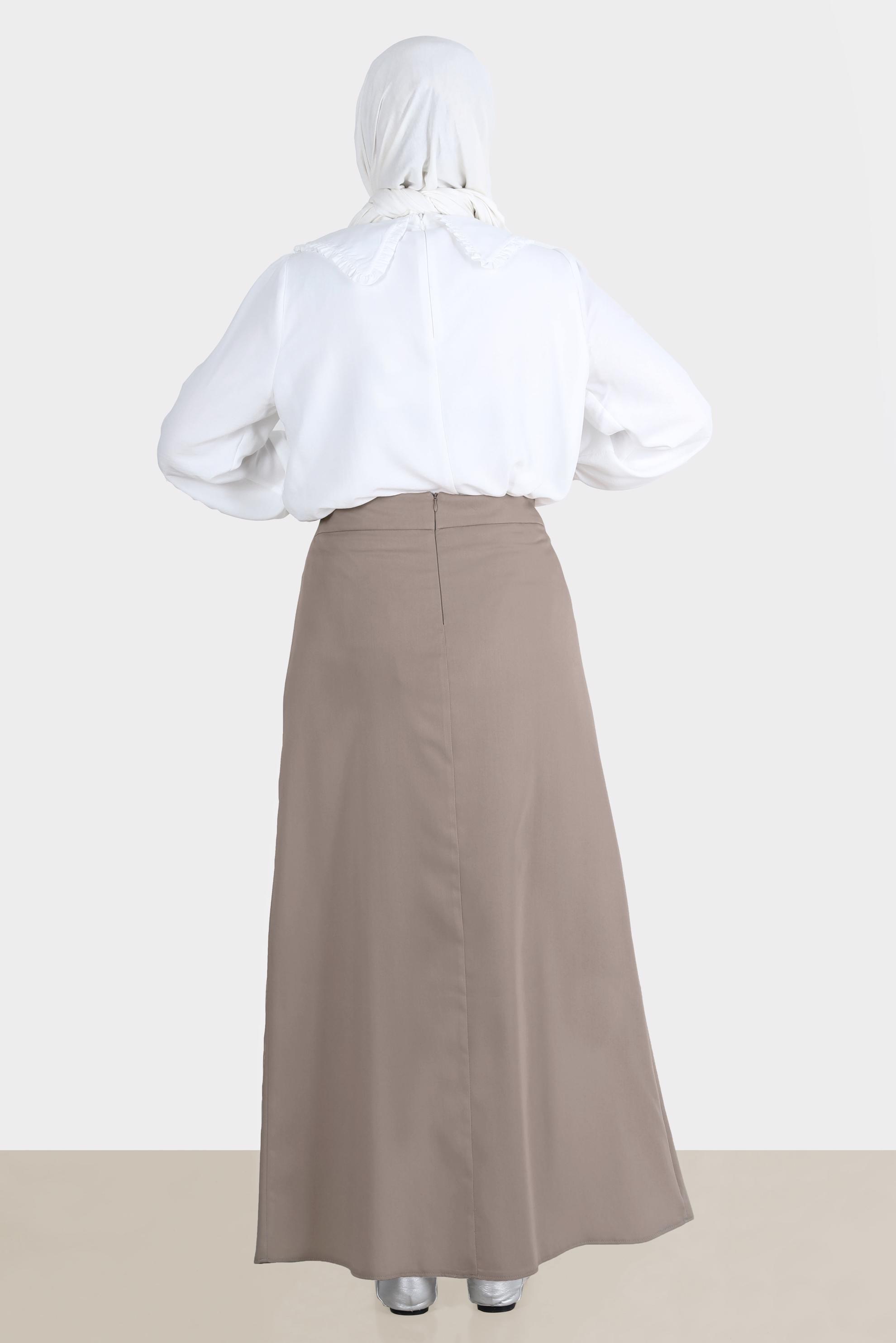 Tesettür giyim KAHVE TOKA DETAYLI ETEK 60264 