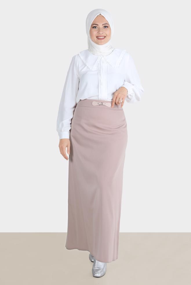 Tesettür giyim KAHVE TOKA DETAYLI ETEK 60264  - ALVİNA