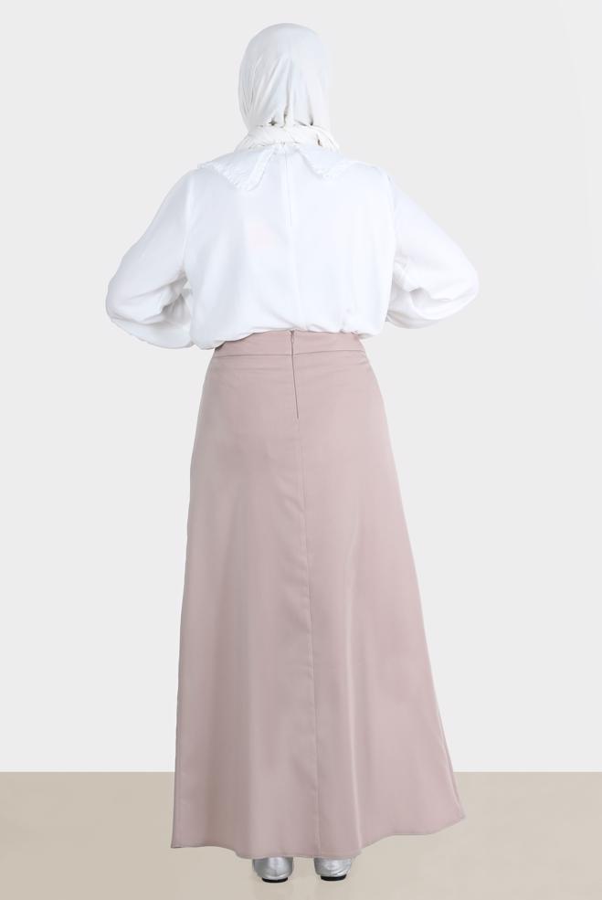 Tesettür giyim KAHVE TOKA DETAYLI ETEK 60264  - ALVİNA