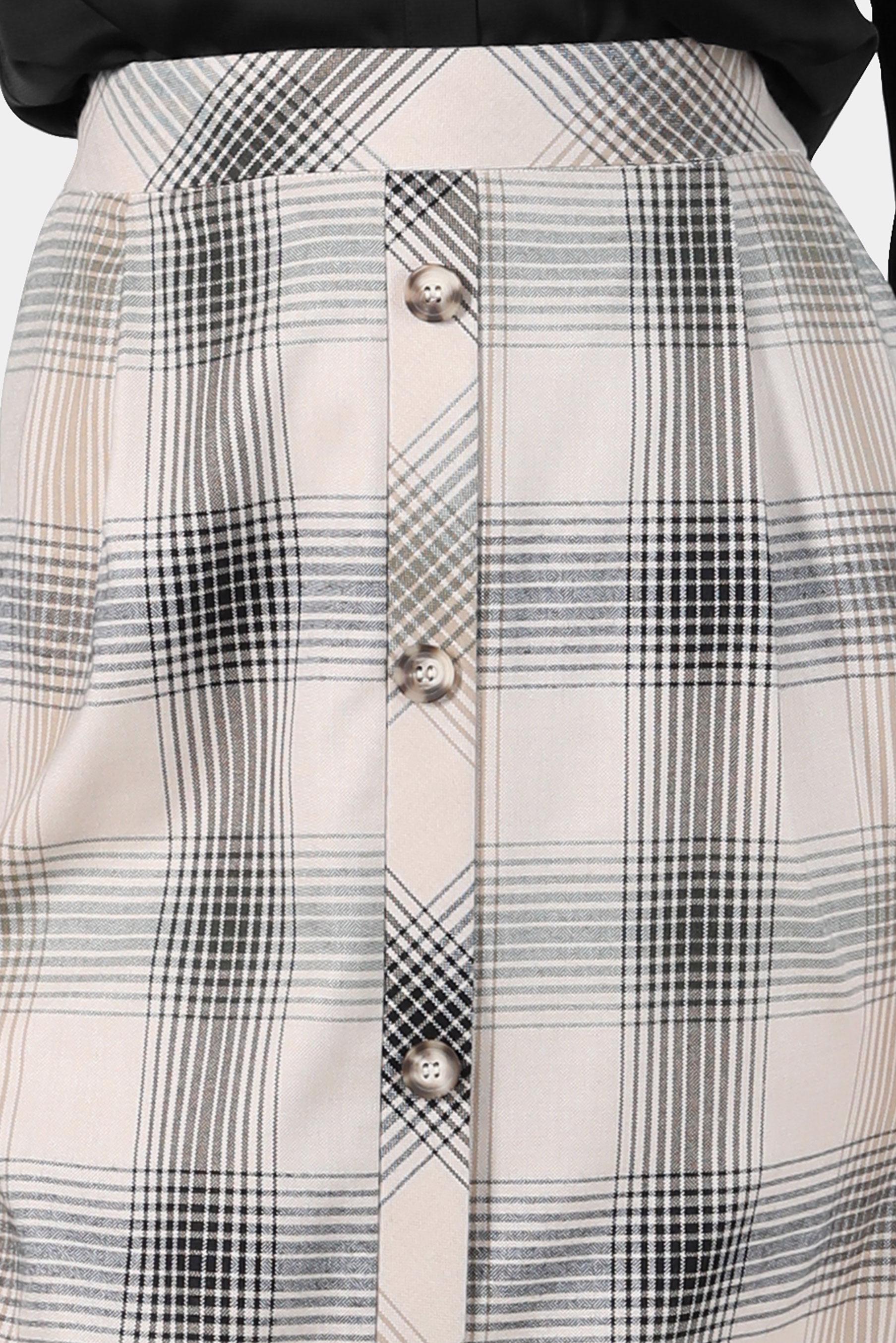 Tesettür giyim BEJ EKOSE DESEN DÜĞME DETAYLI ETEK 60266 