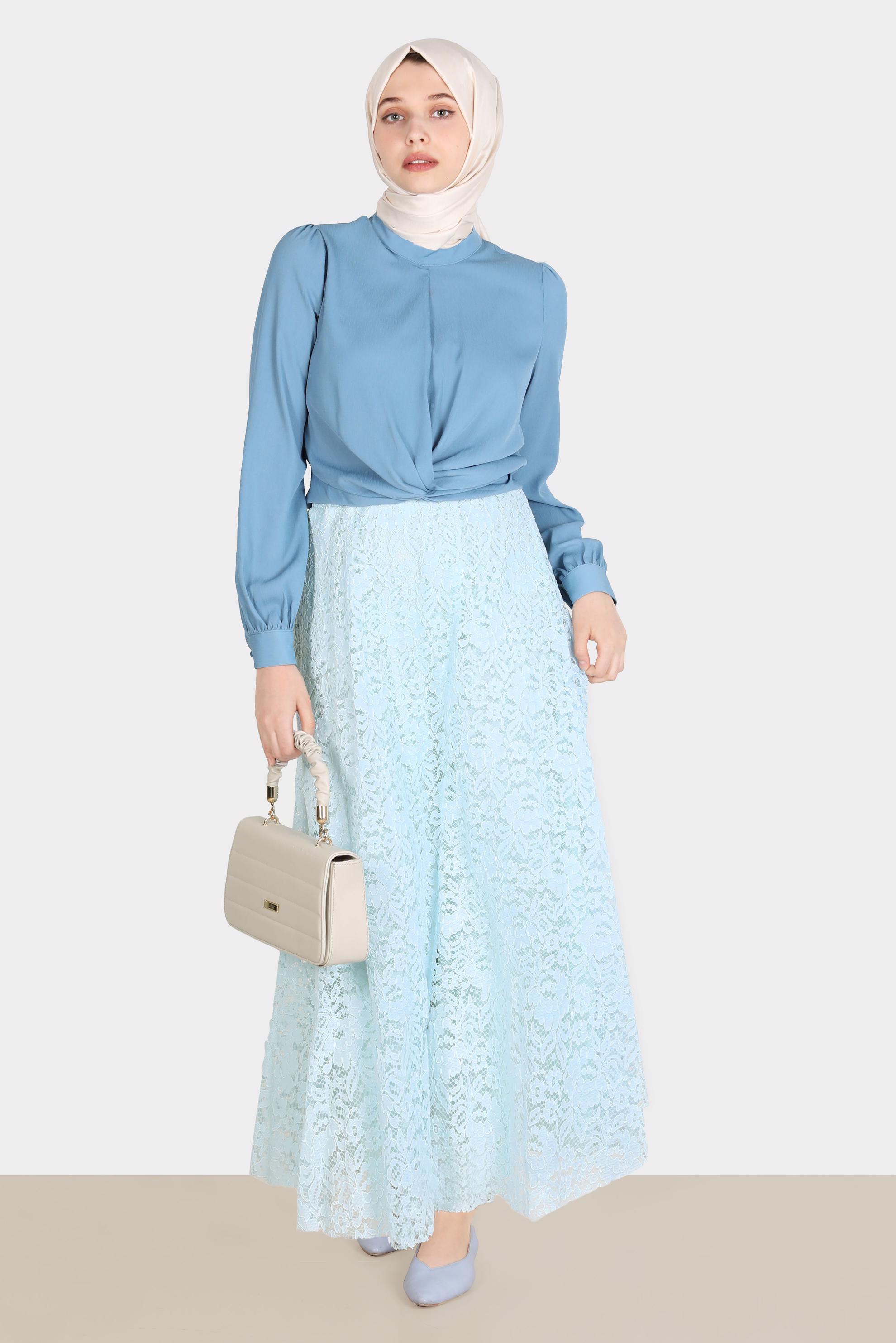 Tesettür giyim MAVİ DANTEL ETEK 60267-1 