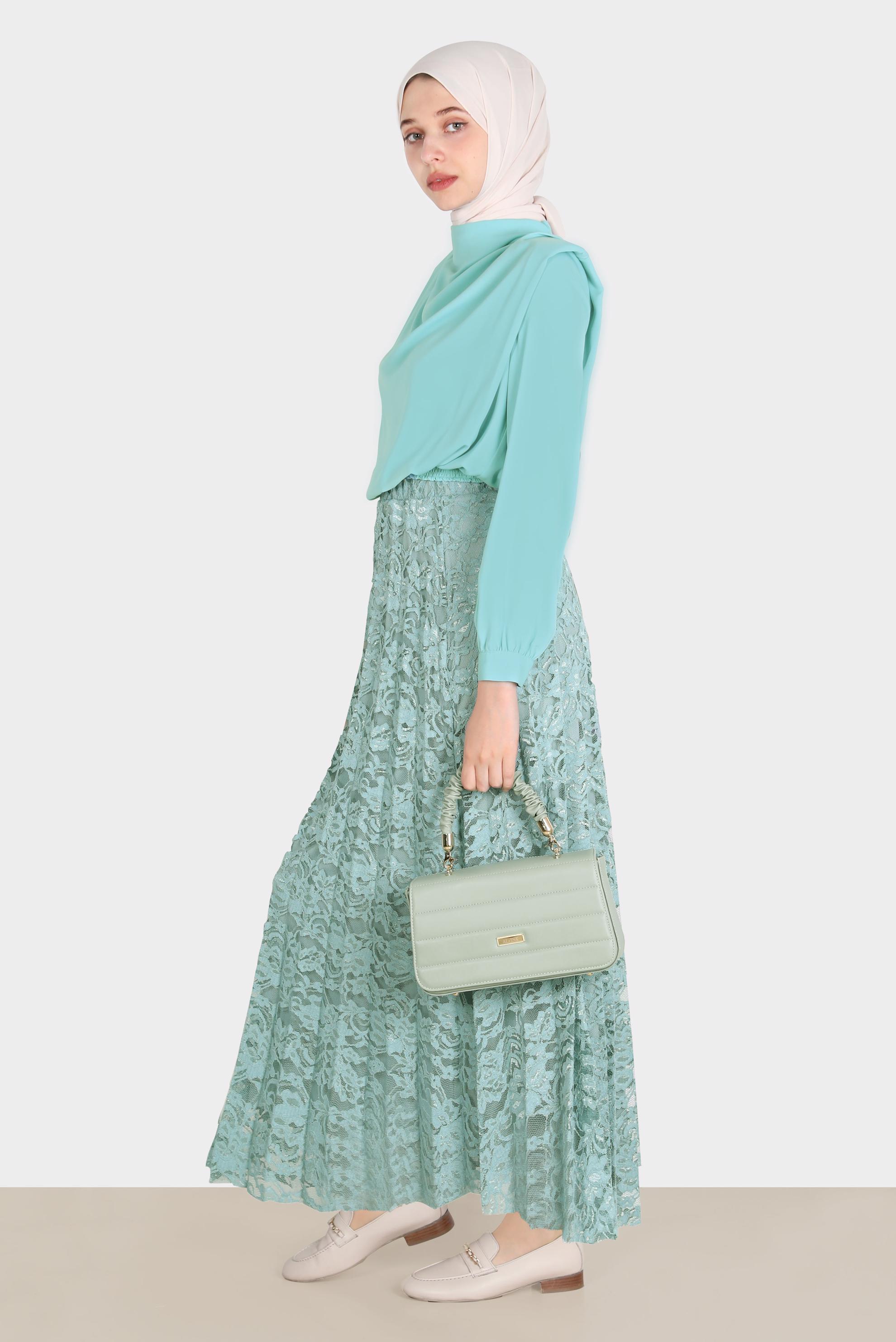 Hijab clothing BLUE LACED PLEATED SKIRT 60267 
