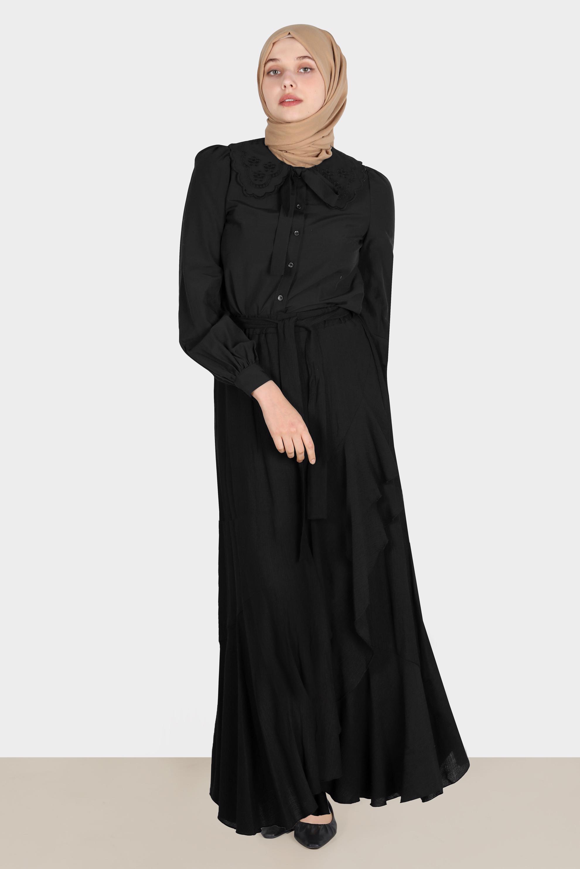 Tesettür giyim SİYAH VOLANLI ETEK 60268 
