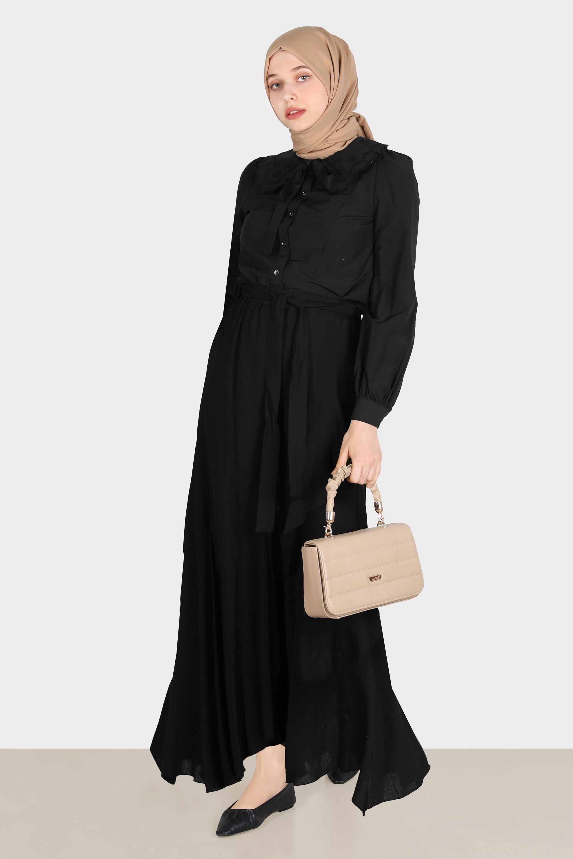 Tesettür giyim SİYAH VOLANLI ETEK 60268 