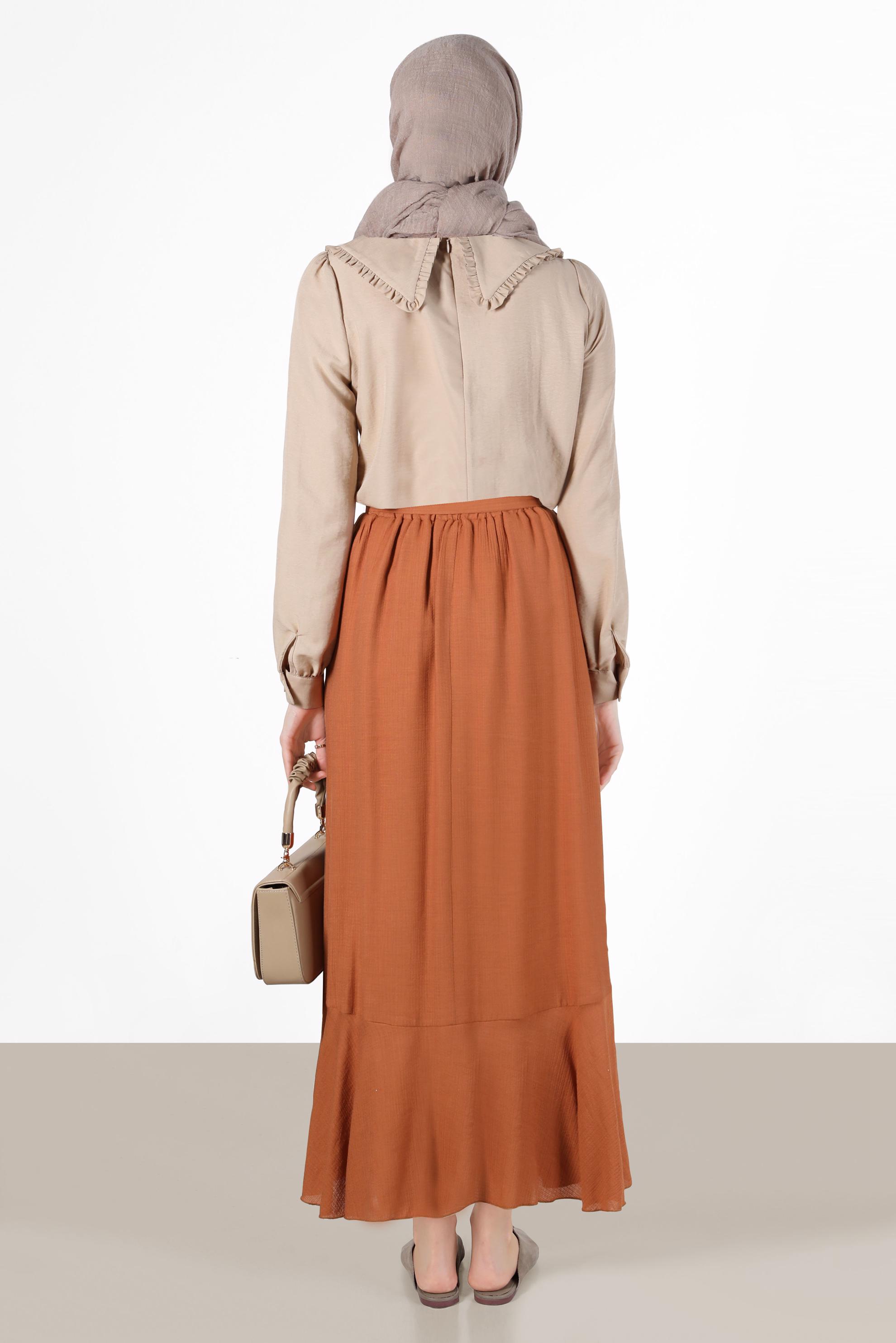 Tesettür giyim KAHVE VOLANLI ETEK 60268 