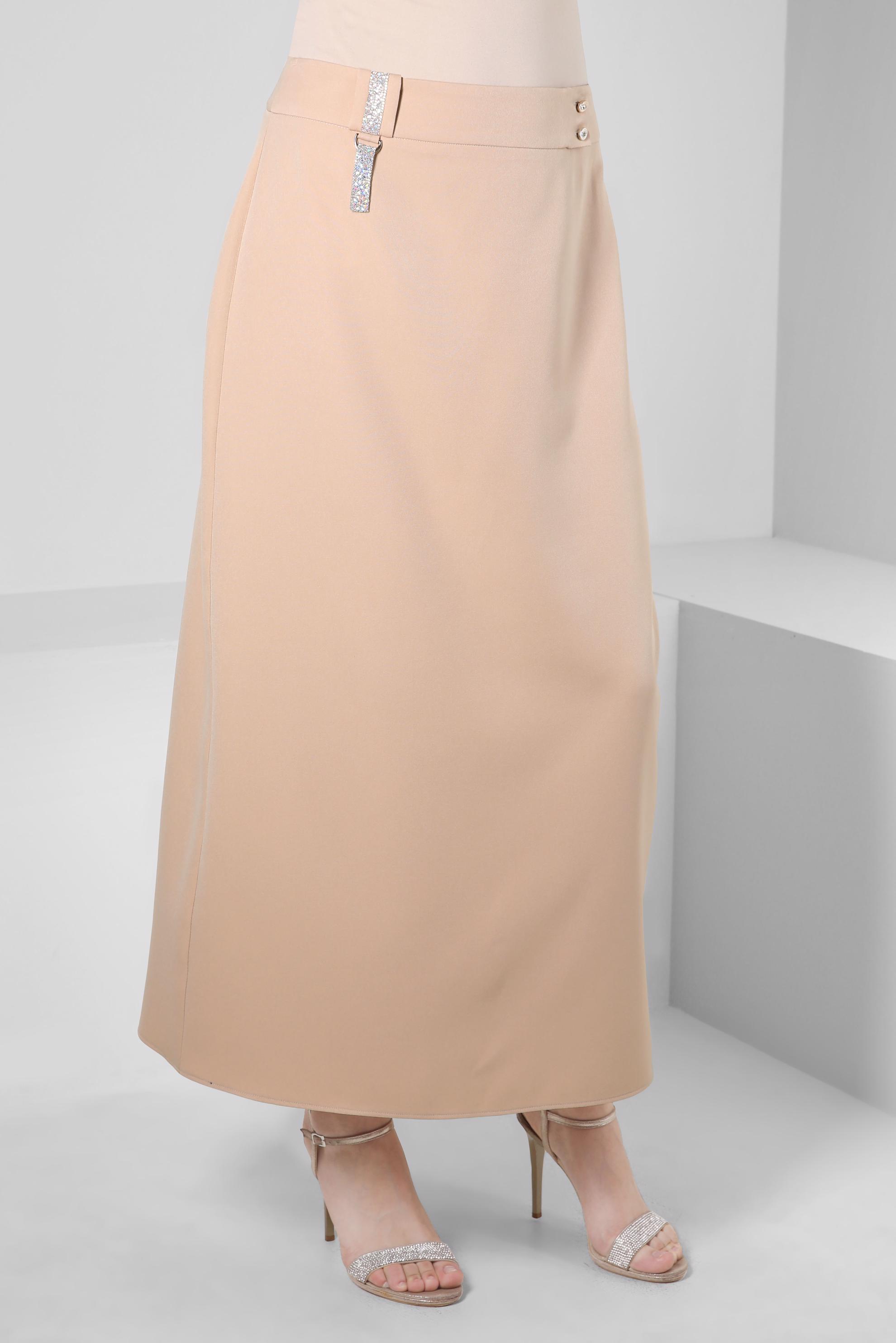 Tesettür giyim BEJ DÜĞME VE TAŞ DETAYLI ETEK 60273 