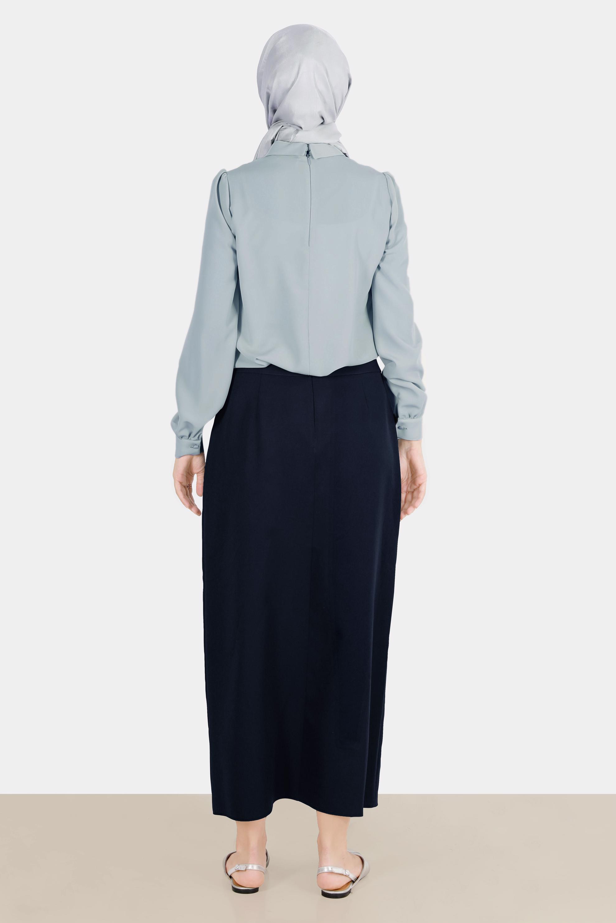 Tesettür giyim LACİVERT DÜĞME VE TAŞ DETAYLI ETEK 60273 