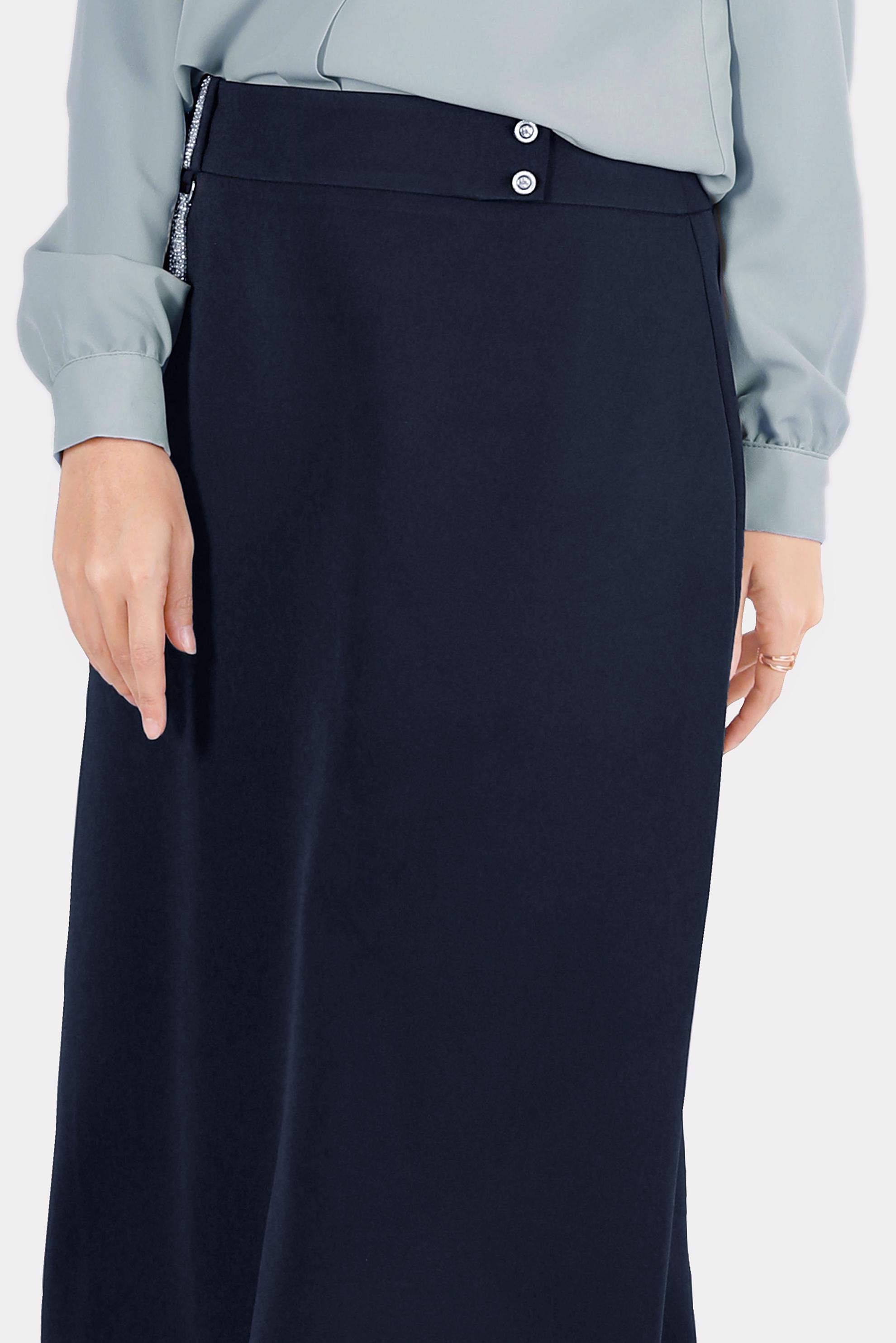 Tesettür giyim LACİVERT DÜĞME VE TAŞ DETAYLI ETEK 60273 