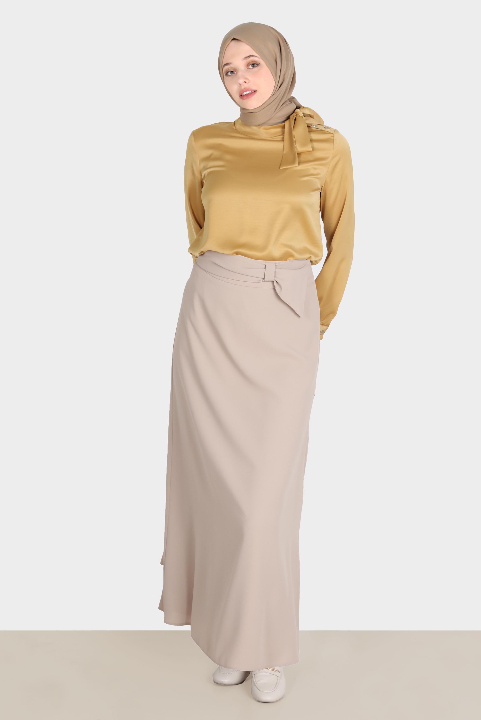 Tesettür giyim BEJ FİYONK DETAYLI ETEK 60275 