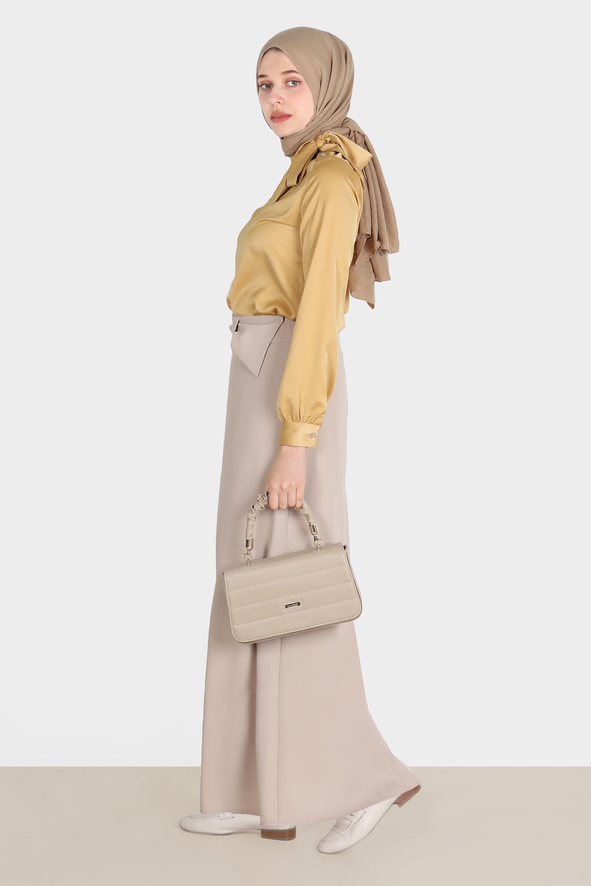 Tesettür giyim BEJ FİYONK DETAYLI ETEK 60275 