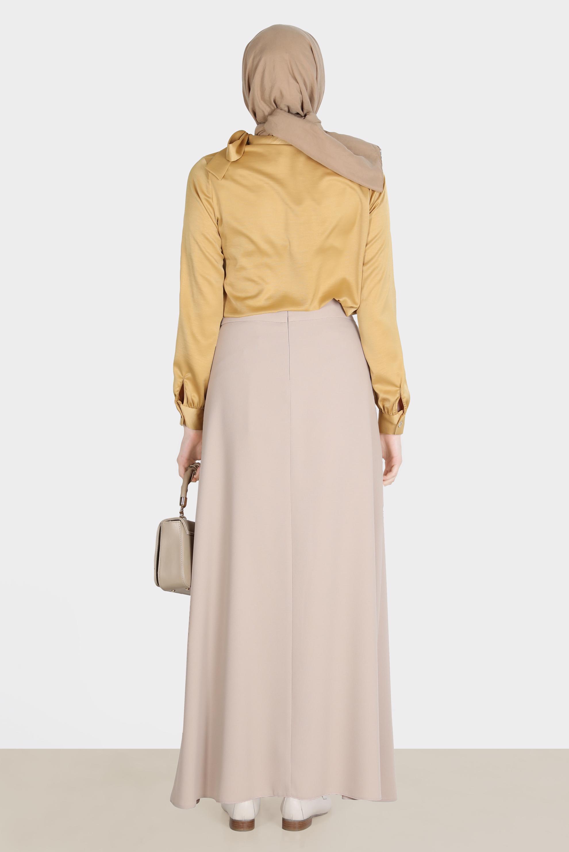 Tesettür giyim BEJ FİYONK DETAYLI ETEK 60275 