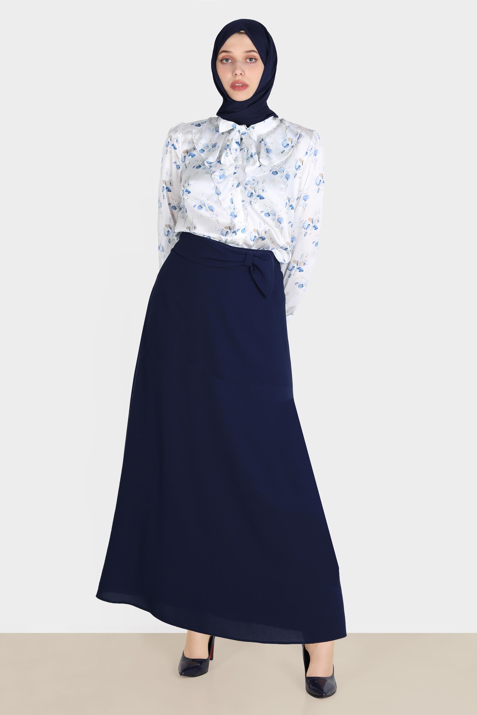 Hijab clothing NAVY BLUE BOW-TIE DETAIL SKIRT 60275 
