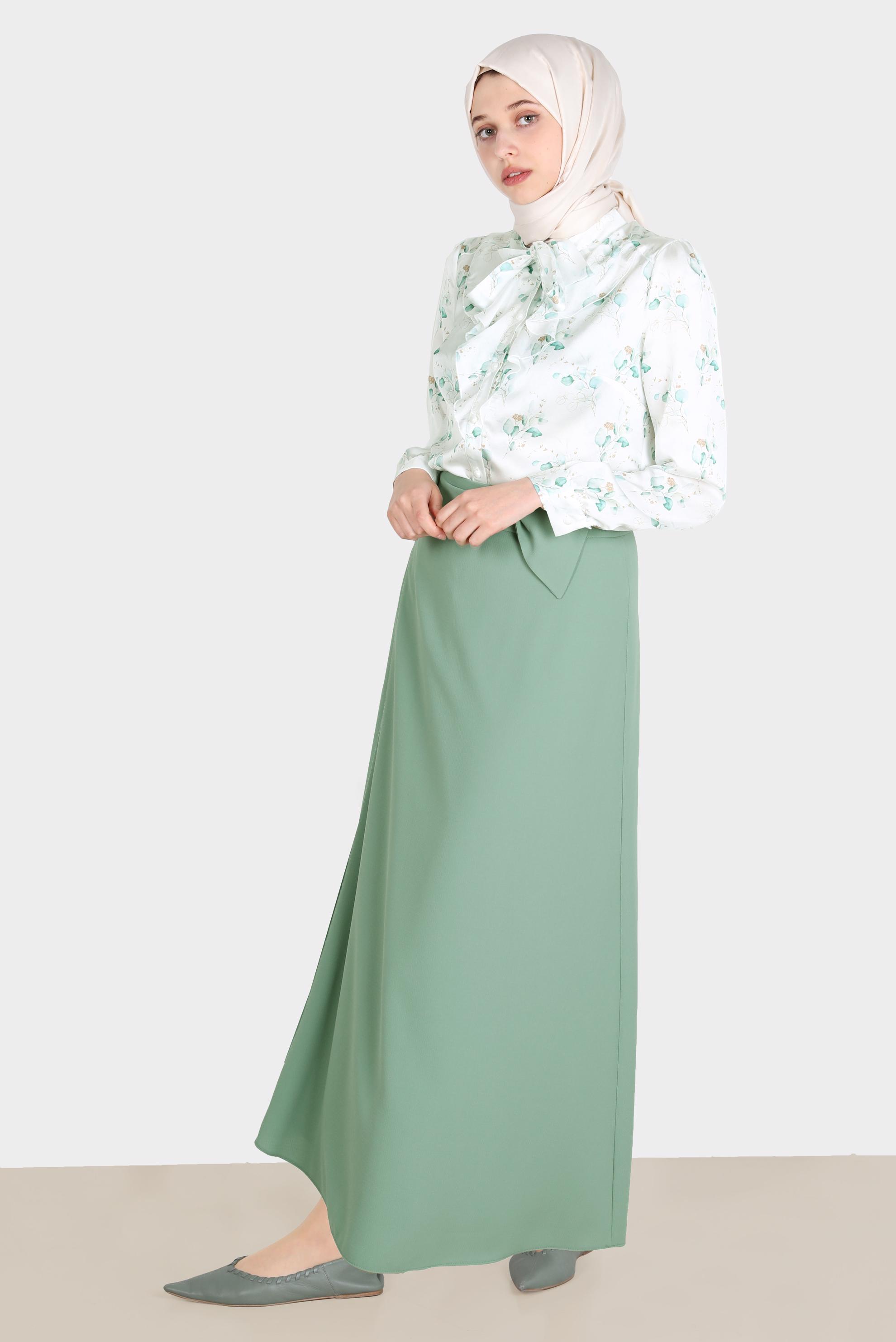 Tesettür giyim YEŞİL FİYONK DETAYLI ETEK 60275 