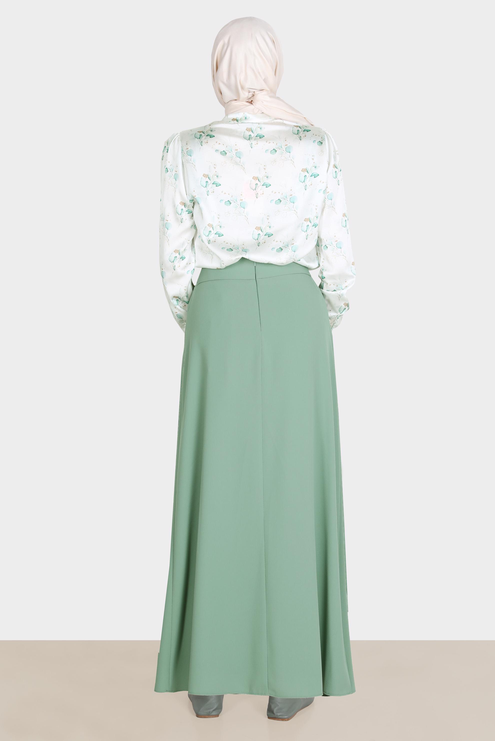 Tesettür giyim YEŞİL FİYONK DETAYLI ETEK 60275 