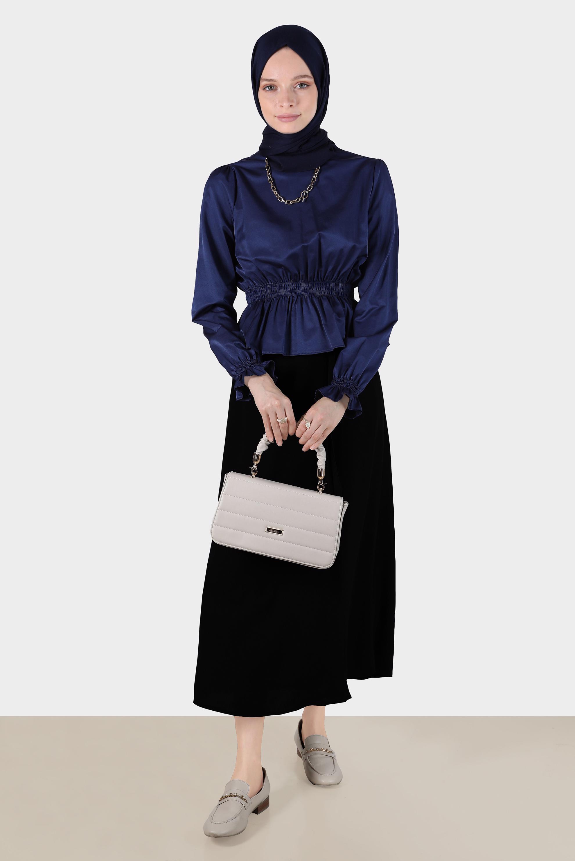 Tesettür giyim SİYAH  BAĞCIK DETAYLI ETEK 60276 