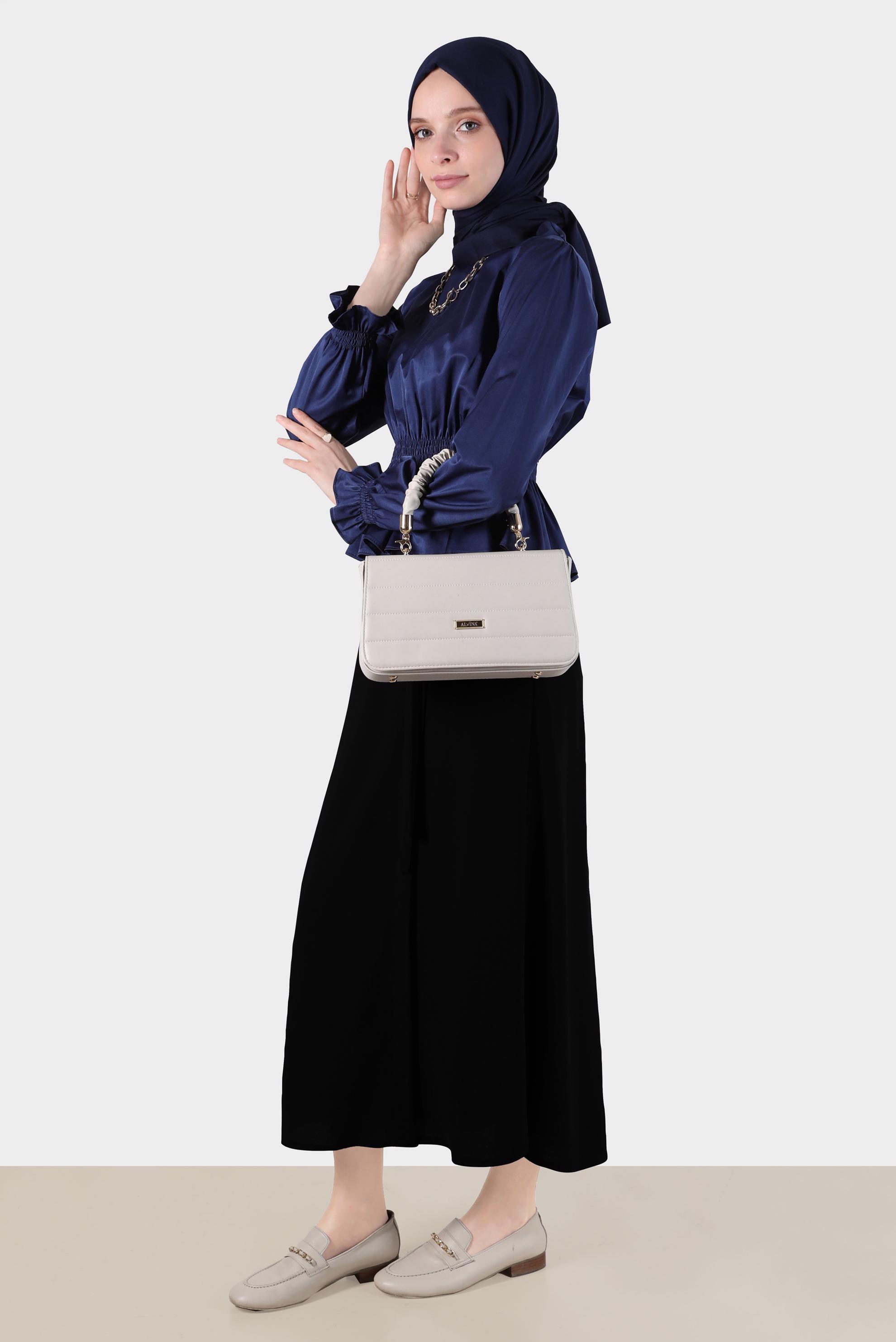 Tesettür giyim SİYAH  BAĞCIK DETAYLI ETEK 60276 