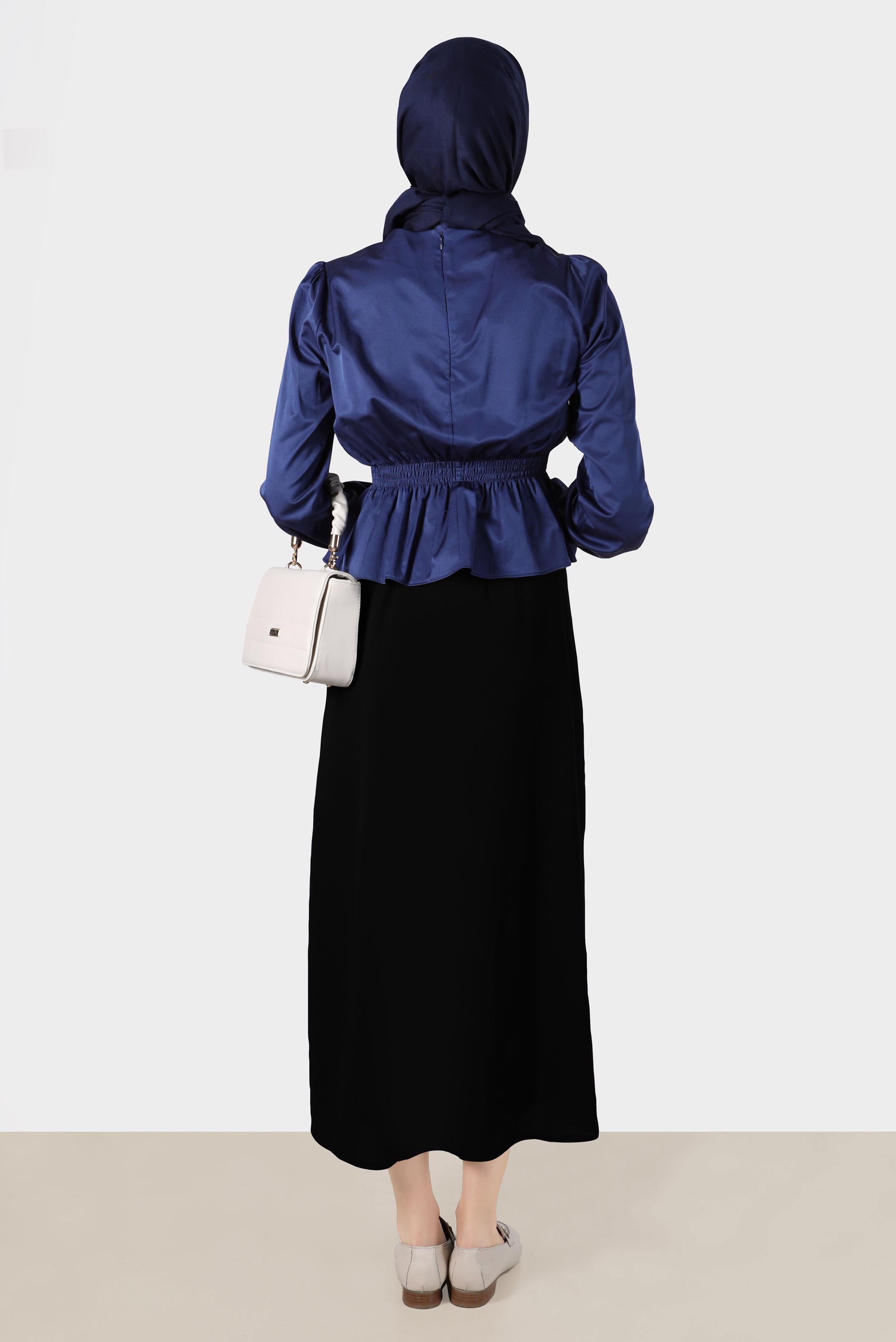 Tesettür giyim SİYAH  BAĞCIK DETAYLI ETEK 60276 