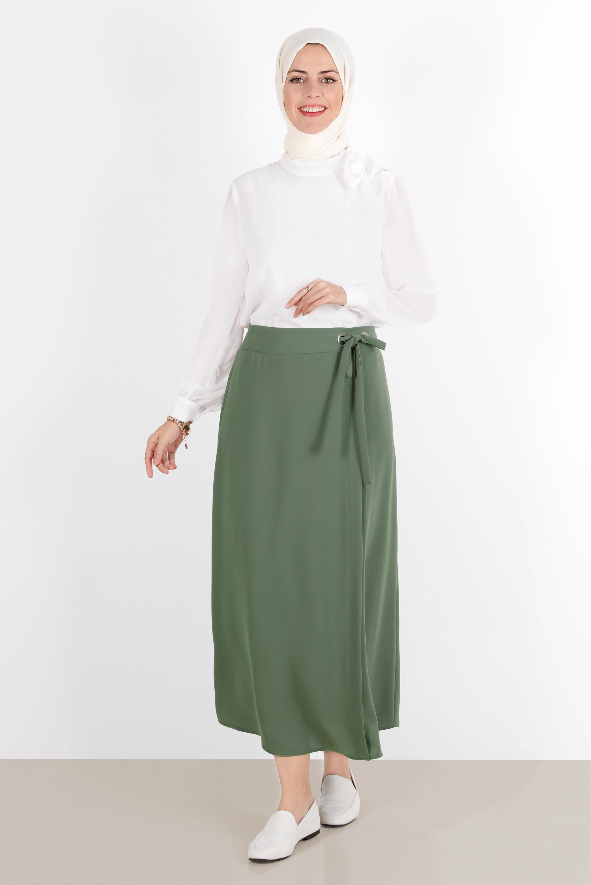 Hijab clothing KHAKI TIE DETAIL SKIRT 60276 