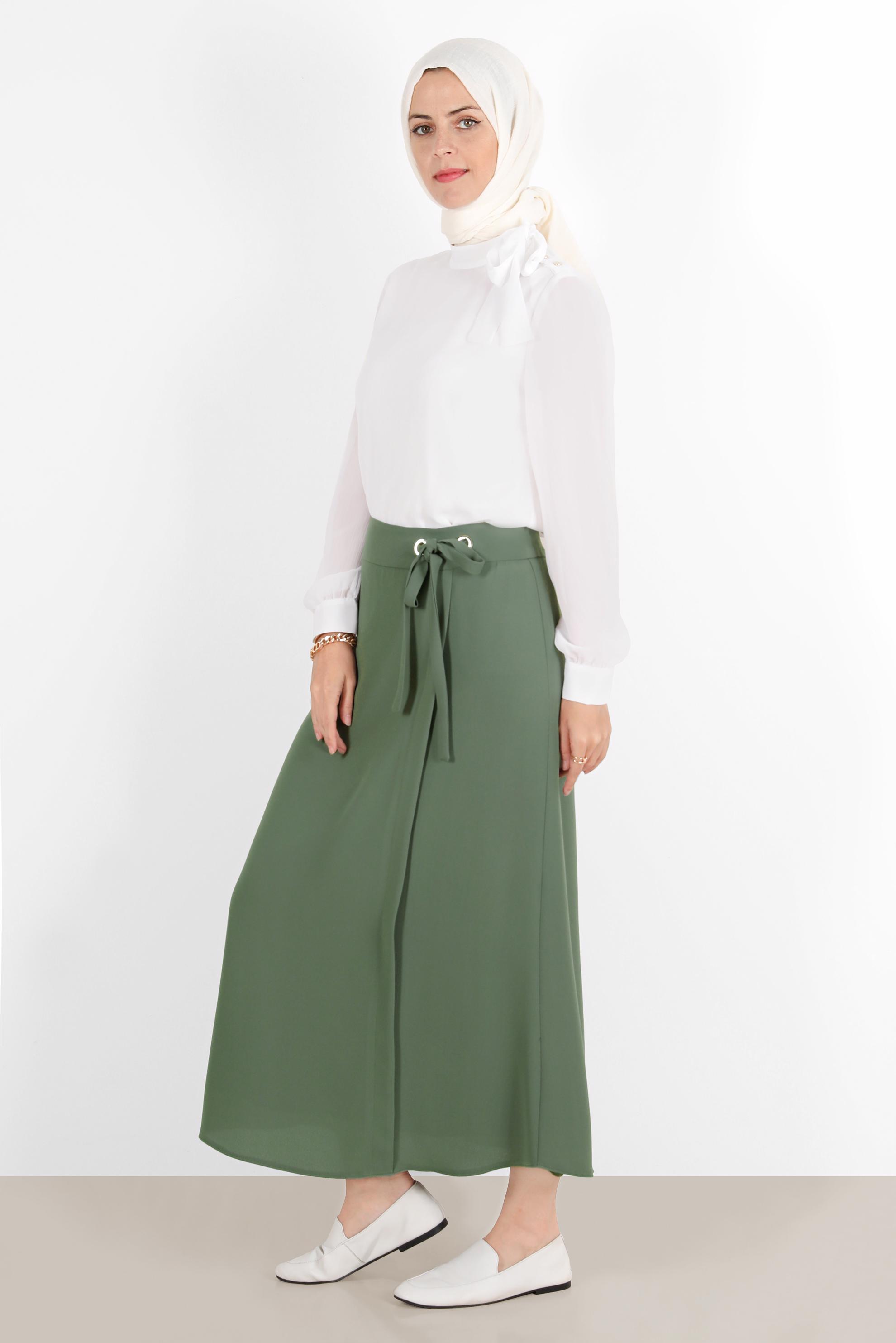 Hijab clothing KHAKI TIE DETAIL SKIRT 60276 
