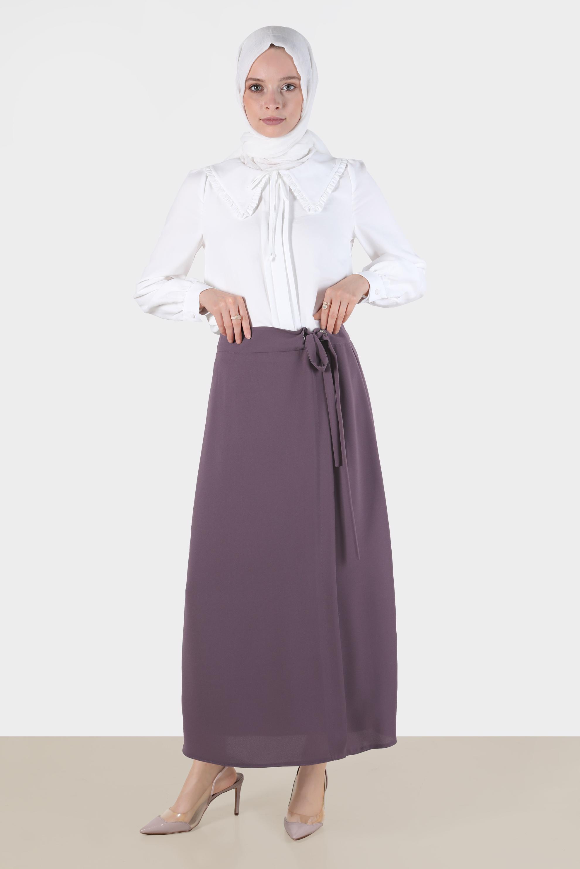 Tesettür giyim MOR  BAĞCIK DETAYLI ETEK 60276 