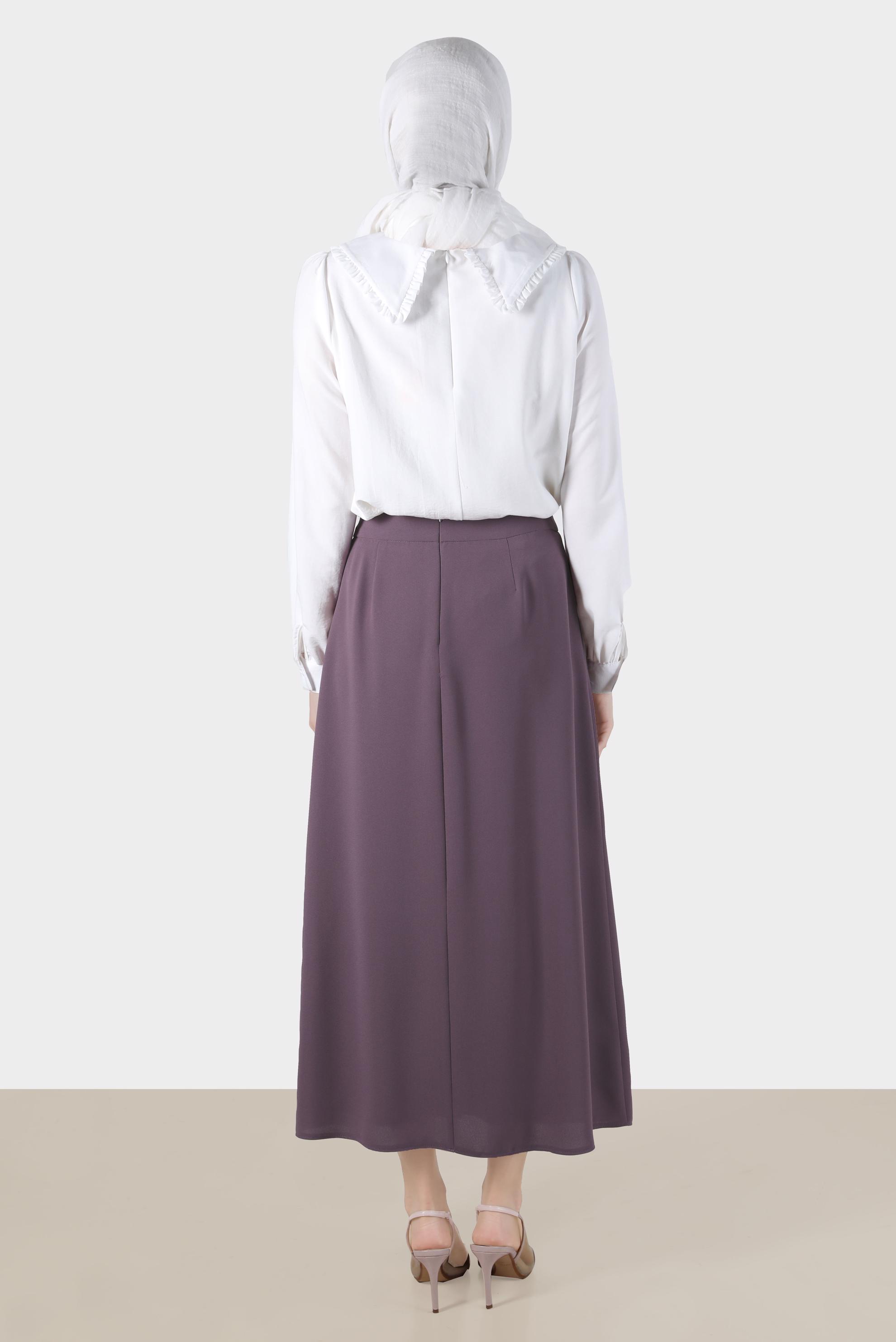 Tesettür giyim MOR  BAĞCIK DETAYLI ETEK 60276 